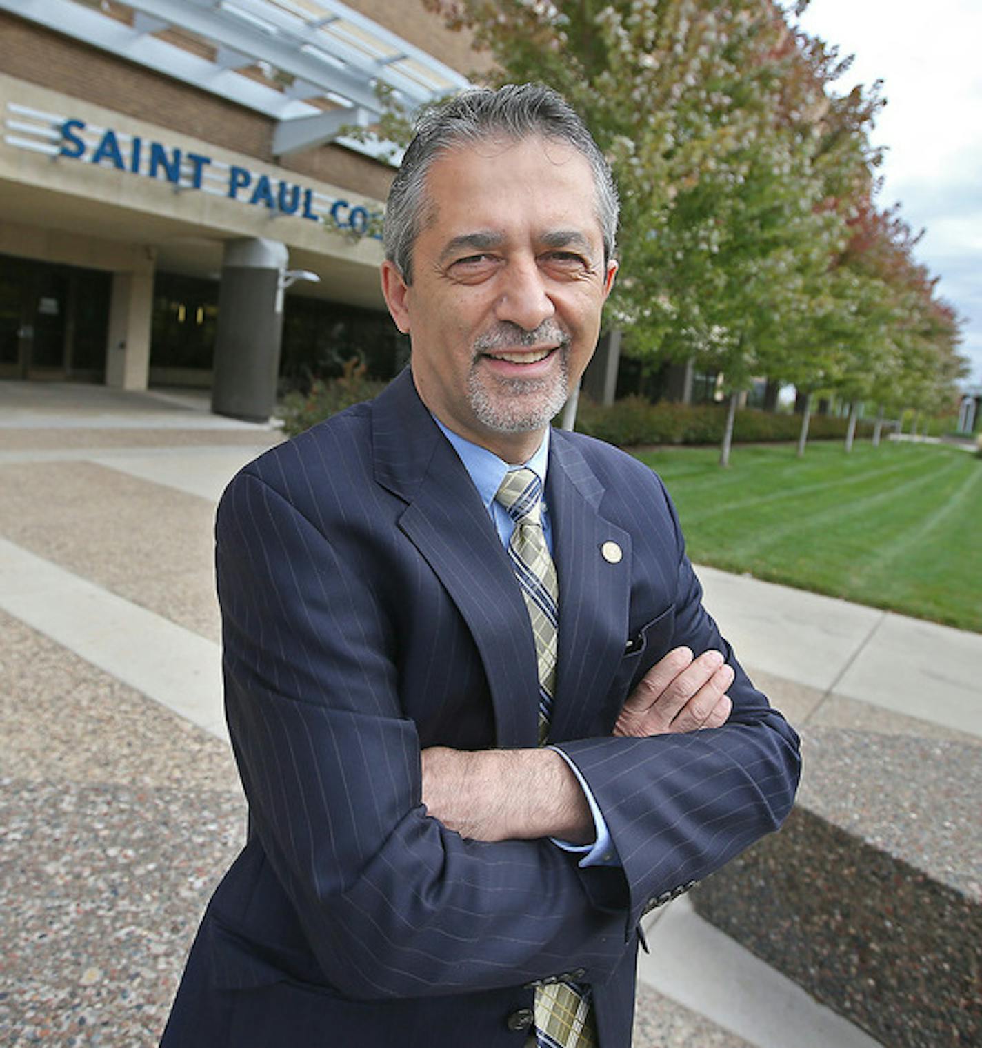 In a city of colleges, St. Paul College often is overlooked or even dismissed as the local tech school or trade shop. It's much more than that, in part because of the leadership of Rassoul Dastmozd, an Iranian native who took the school's helm three years ago and has made a point of solidifying ties between the school and St. Paul's business and public sectors. Here, Dastmosd stood outside the college, Tuesday, October 7, 2014 in St. Paul, MN. ] (ELIZABETH FLORES/STAR TRIBUNE) ELIZABETH FLORES &