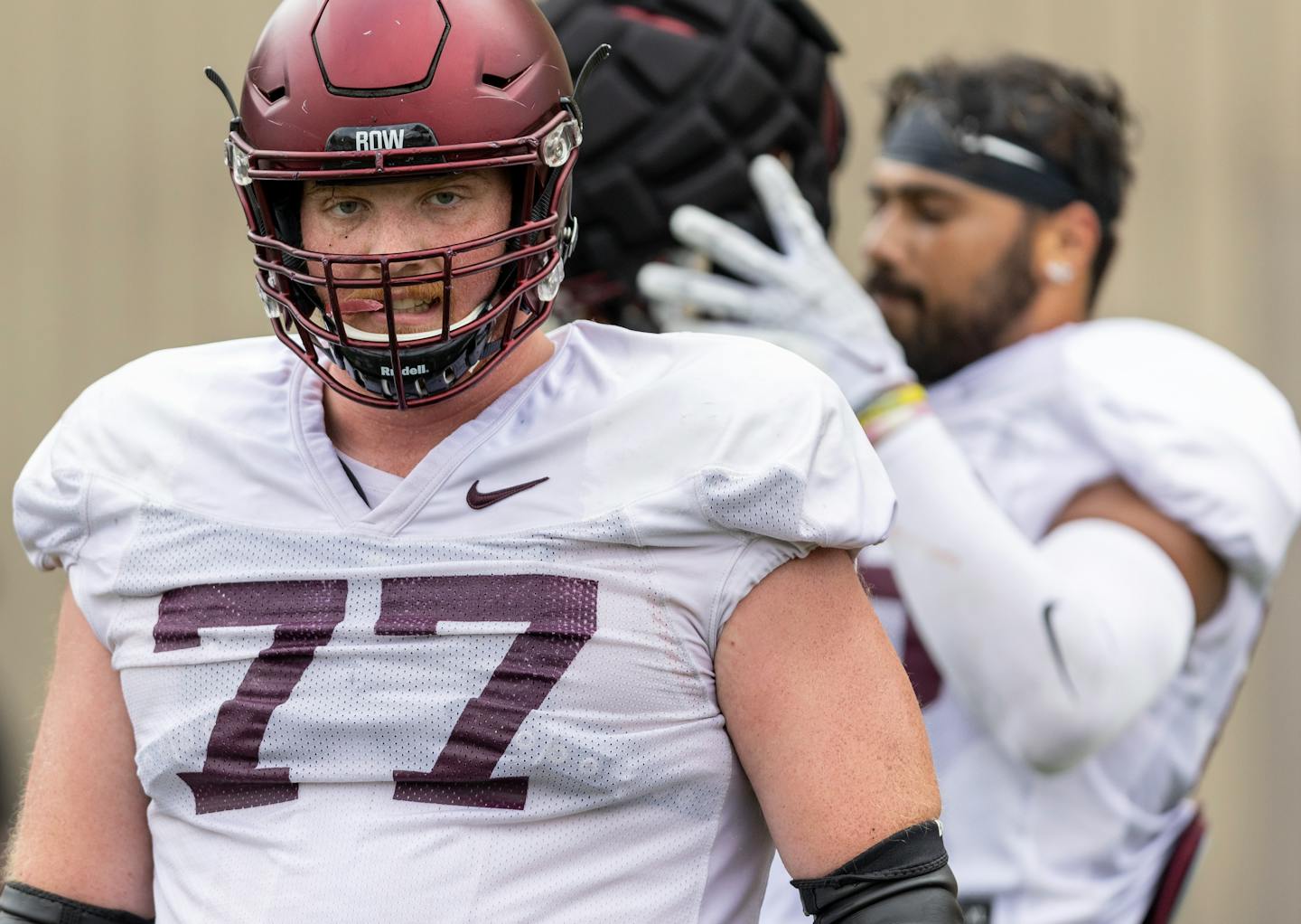 Gophers fifth-year offensive guard Quinn Carroll, shown in 2022, transferred to the U from Notre Dame and said Big Ten change is not a concern.