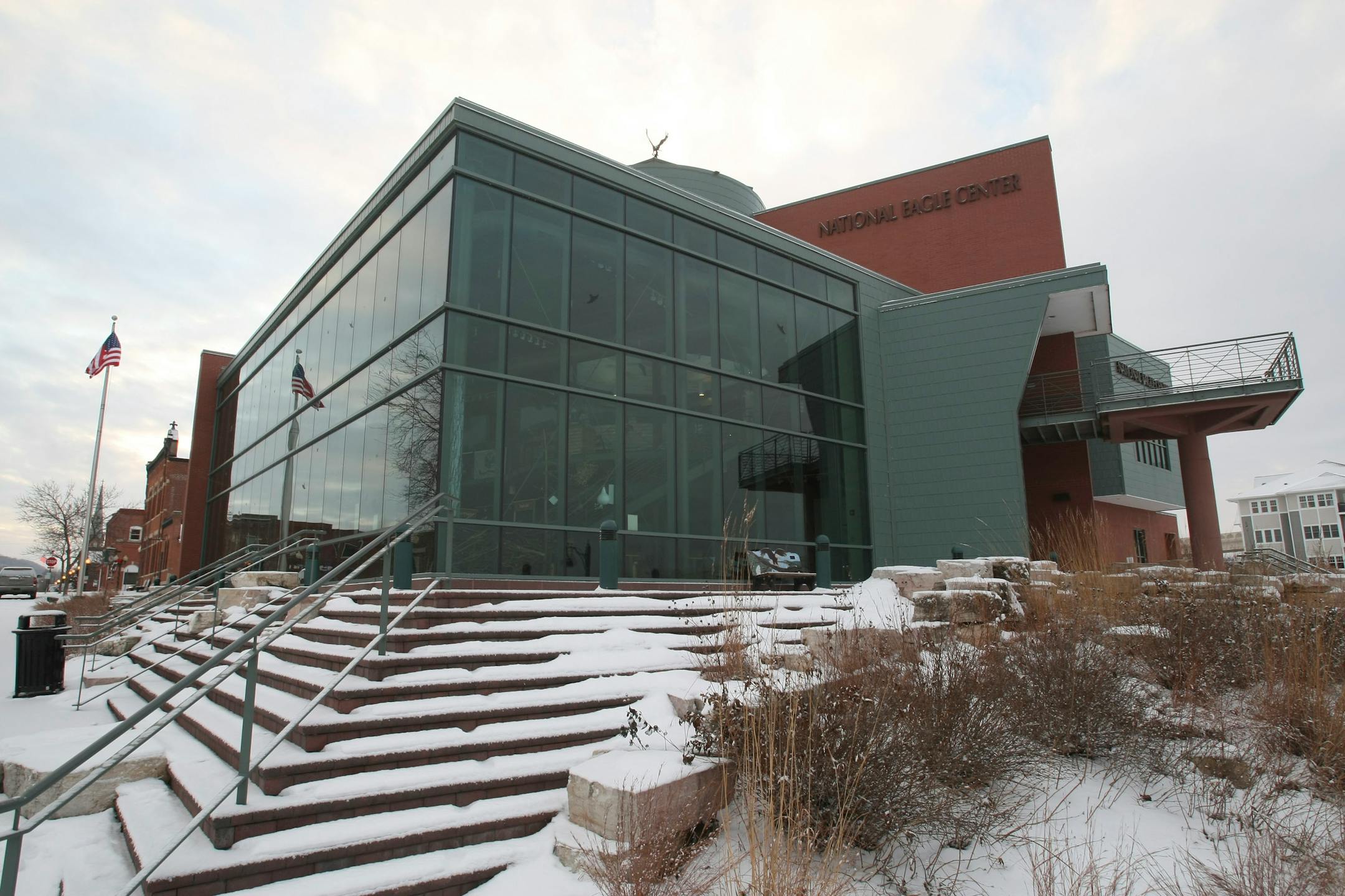 This Dec. 3, 2014, photo shows The National Eagle Center in Wabasha, Minn. What began 25 years ago as a simple idea -- to help people see bald eagles during late fall, winter and early spring -- has grown into this center, a major tourism draw for Wabasha and a center for educating people about eagle habitat. It plans to rent a nearby building to add to its space for more eagles.