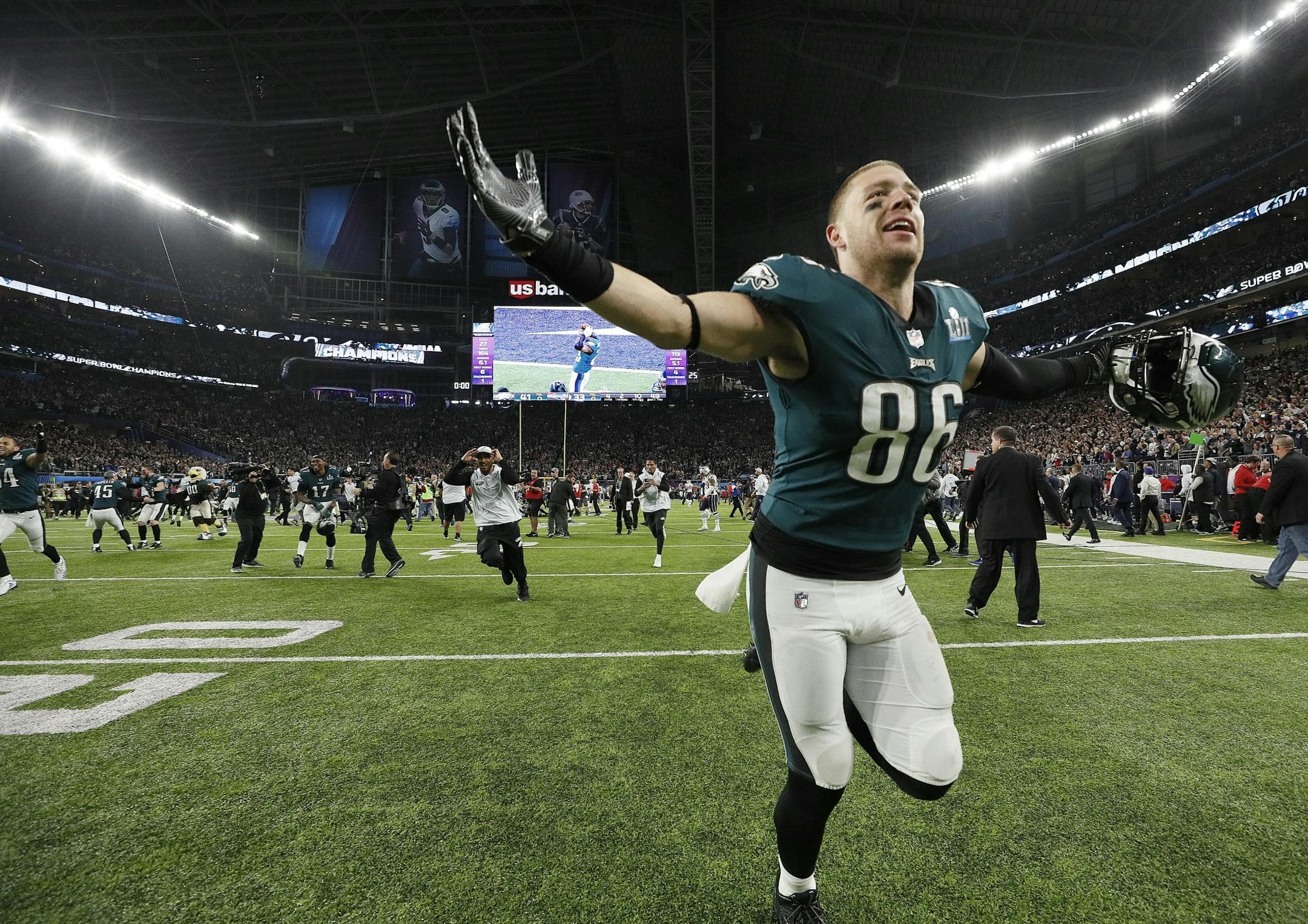 Eagles celebrate the winning of Super Bowl LII.