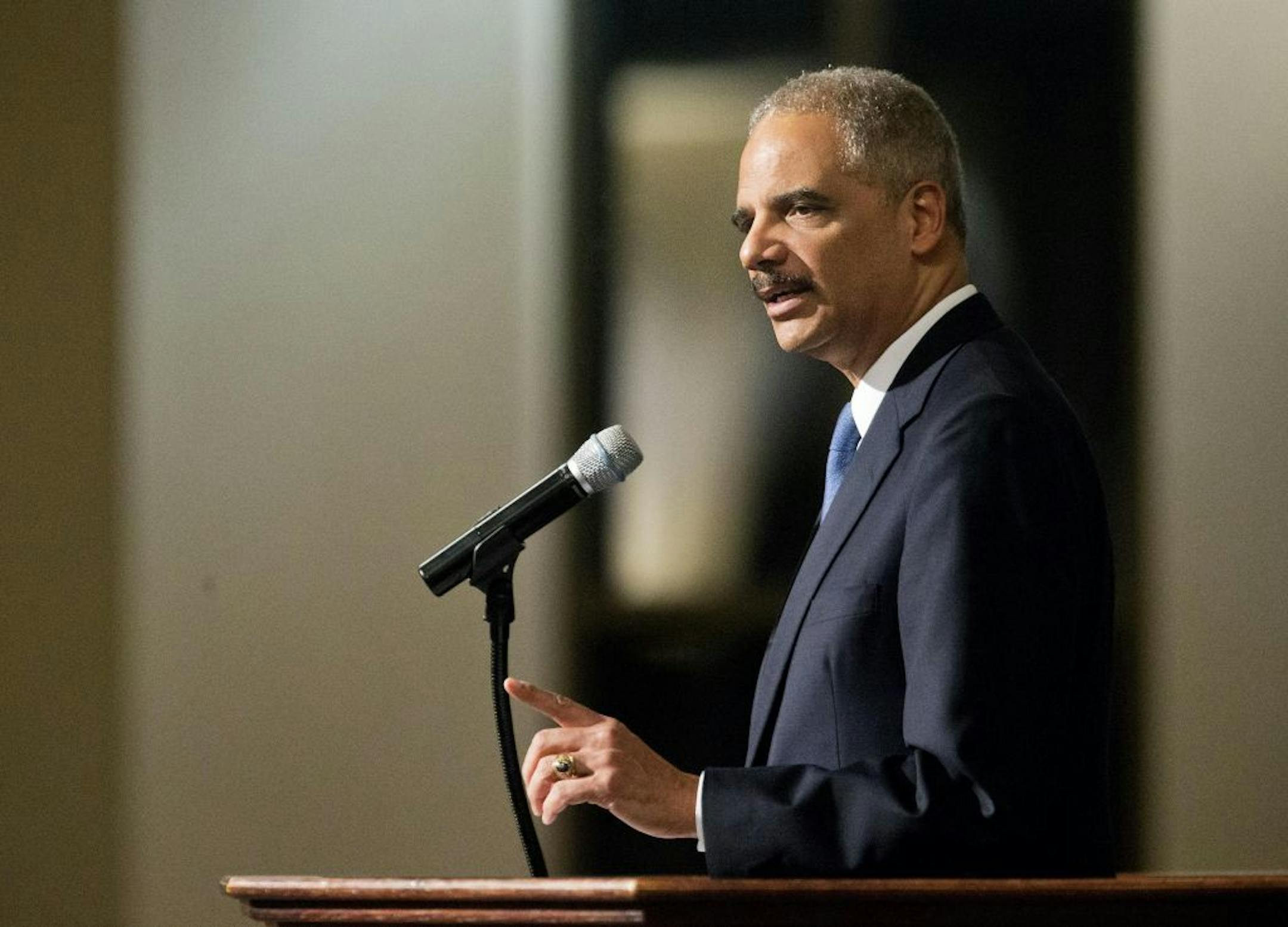 U.S. Attorney General Eric Holder speaks to members of the community during an interfaith service at Ebenezer Baptist Church, the church where The Rev. Martin Luther King Jr. preached, Monday, Dec. 1, 2014, in Atlanta. Holder traveled to Atlanta to meet with law enforcement and community leaders for the first in a series of regional meetings around the country. The president asked Holder to set up the meetings in the wake of clashes between protesters and police in Ferguson, Mo.