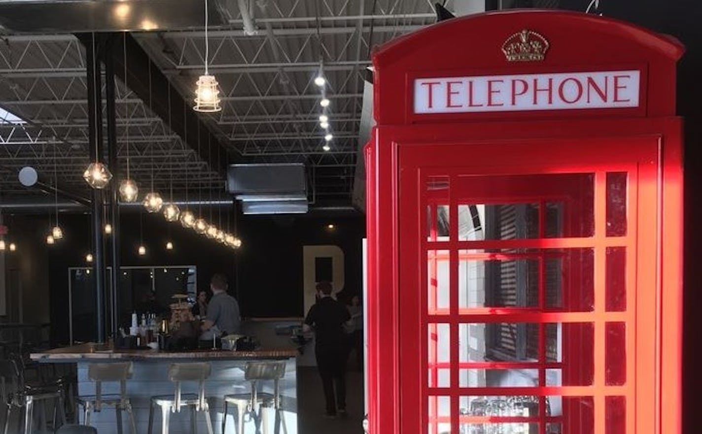 There's a red telephone booth at Royal Foundy Craft Spirits in Minneapolis.