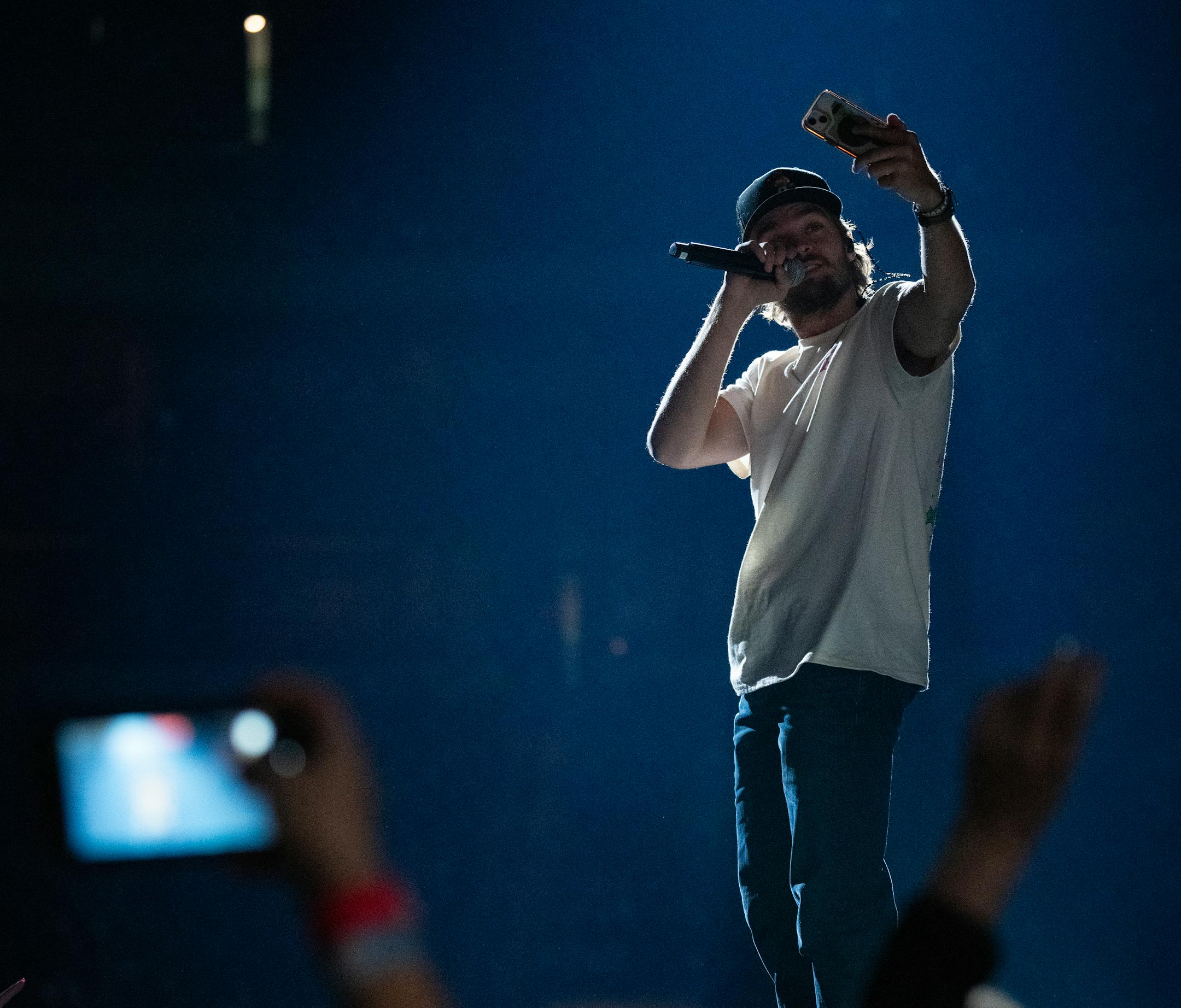Conner Smith performs as one of three opening acts for Luke Bryan at the Xcel Energy Center in St. Paul, Minn., on Saturday, Oct. 14, 2023.