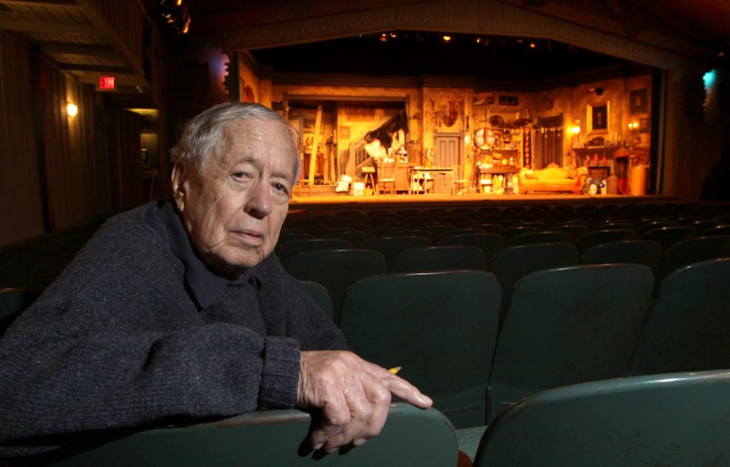 Don Stolz, 94-year-old owner of the Old Log Theater in Greenwood, talked about his years in the theater and the future of the Old Log and it's 11 acre property near Lake Minnetonka. Greenwood city officials may re-zone the land so one or more future developments can be considered. He was photographed at the Old Log Theater stage on 1/10/12.