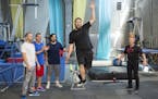 : TruTV's the Impractical Jokers film their 100th episode promo with Bello Nock at Circus Warehouse in Long Island City, New York on August 3, 2015. (