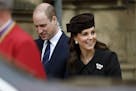 Britain's Prince William and Kate, Duchess of Cambridge, leave the annual Easter Sunday service at St George's Chapel at Windsor Castle in Windsor, En