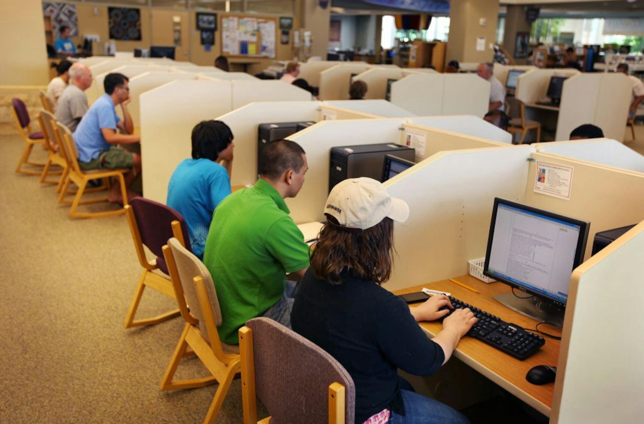 Many job seekers who would use the WorkForce Center in Woodbury have been refered to the Central Park Library (Shown here) across the street to do their research, job hunt or filling out applications.