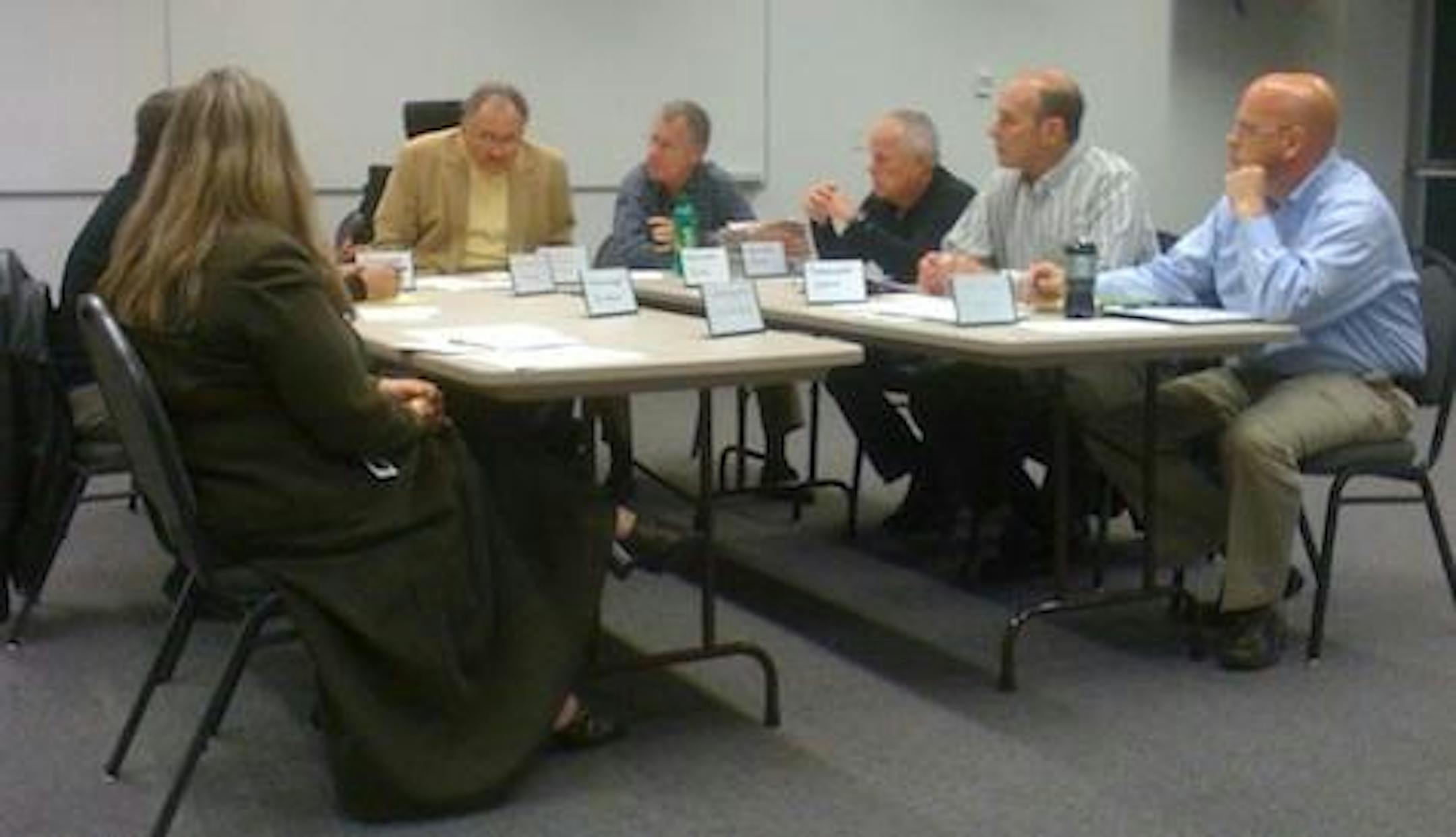 The Minnesota Combative Sports Commission held its regular meeting on Tuesday. From left to right; Michelle Gravenish, Craig Gallop (partially obscured) Scott LeDoux, Bob Dolan, Pat Fallon, Bob Stein and Matthew Henderson.