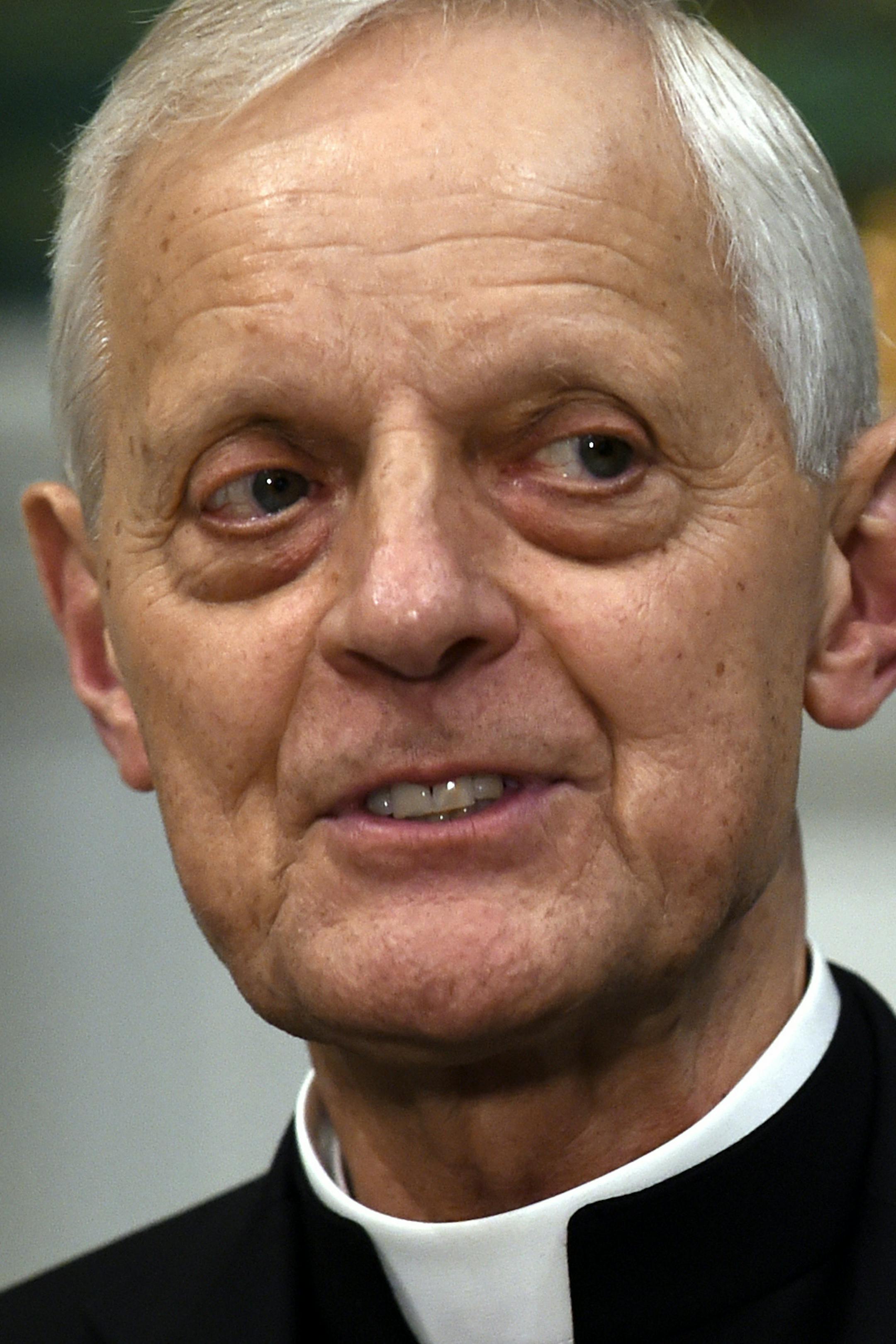 File - In this June 30, 2015, file photo Cardinal Donald Wuerl, archbishop of Washington, speaks during a news conference at the Cathedral of St. Matthew the Apostle in Washington. North Catholic High School, a Roman Catholic high school will shed the name of Wuerl, who was cited in a sweeping grand jury report as having allowed priests accused of sexual misconduct with children to be reassigned or reinstated while he was Pittsburghís bishop. (AP Photo/Susan Walsh, File)