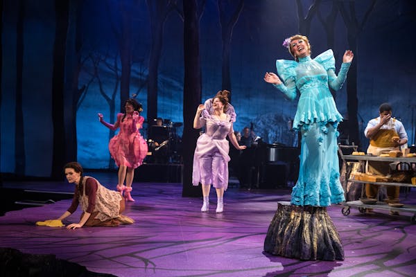 Emily Tyra, left, plays Cinderella, Cat Brindisi is stepsister Florinda, Olivia Wilusz is Lucinda, Kym Chambers Otto is Cinderella’s Stepmother and 