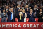 Minnesota Congressman Tom Emmer joined Donald Trump and JD Vance in the VIP seating at the RNC on July 16 in Milwaukee, Wisc.
