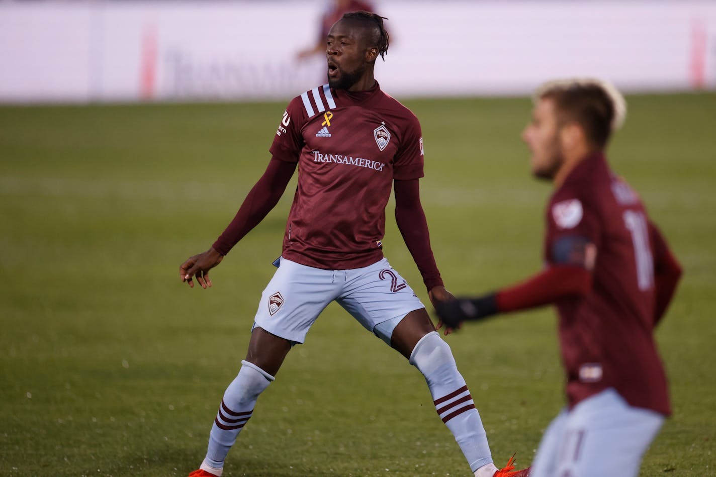 Colorado Rapids forward Kei Kamara (23) during the first half of an MLS soccer match Wednesday, Sept. 9, 2020, in Commerce City, Colo. (AP Photo/David Zalubowski)