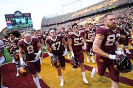 The Gophers jogged to the locker room after last Saturday’s 31-26 victory over Miami (Ohio).