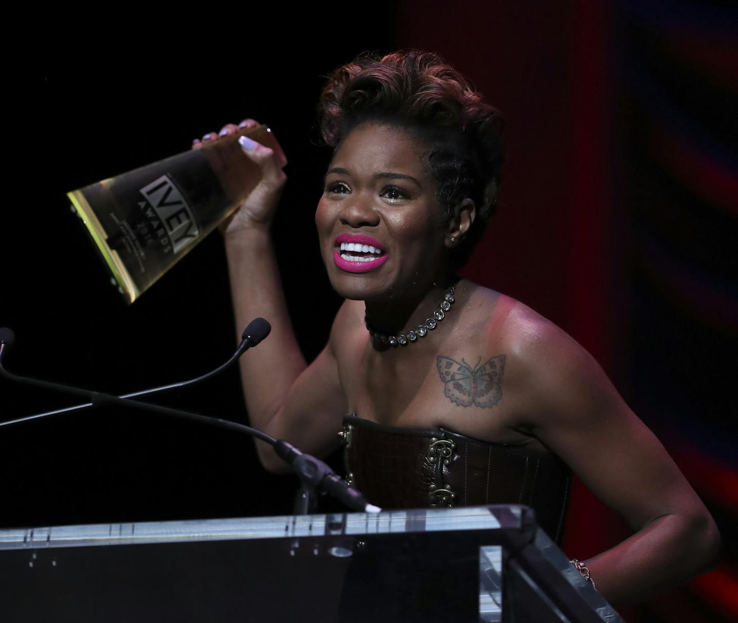 Jasmine Hughes accepted her award for acting in Sunset Baby, a Penumbra production. ] JEFF WHEELER &#xef; jeff.wheeler@startribune.com The annual celebration of the Twin Cities&#xed; Theater Community, the 2016 Ivey Awards, were held Monday night, September 19, 2016 at the Historic State Theatre in Minneapolis.