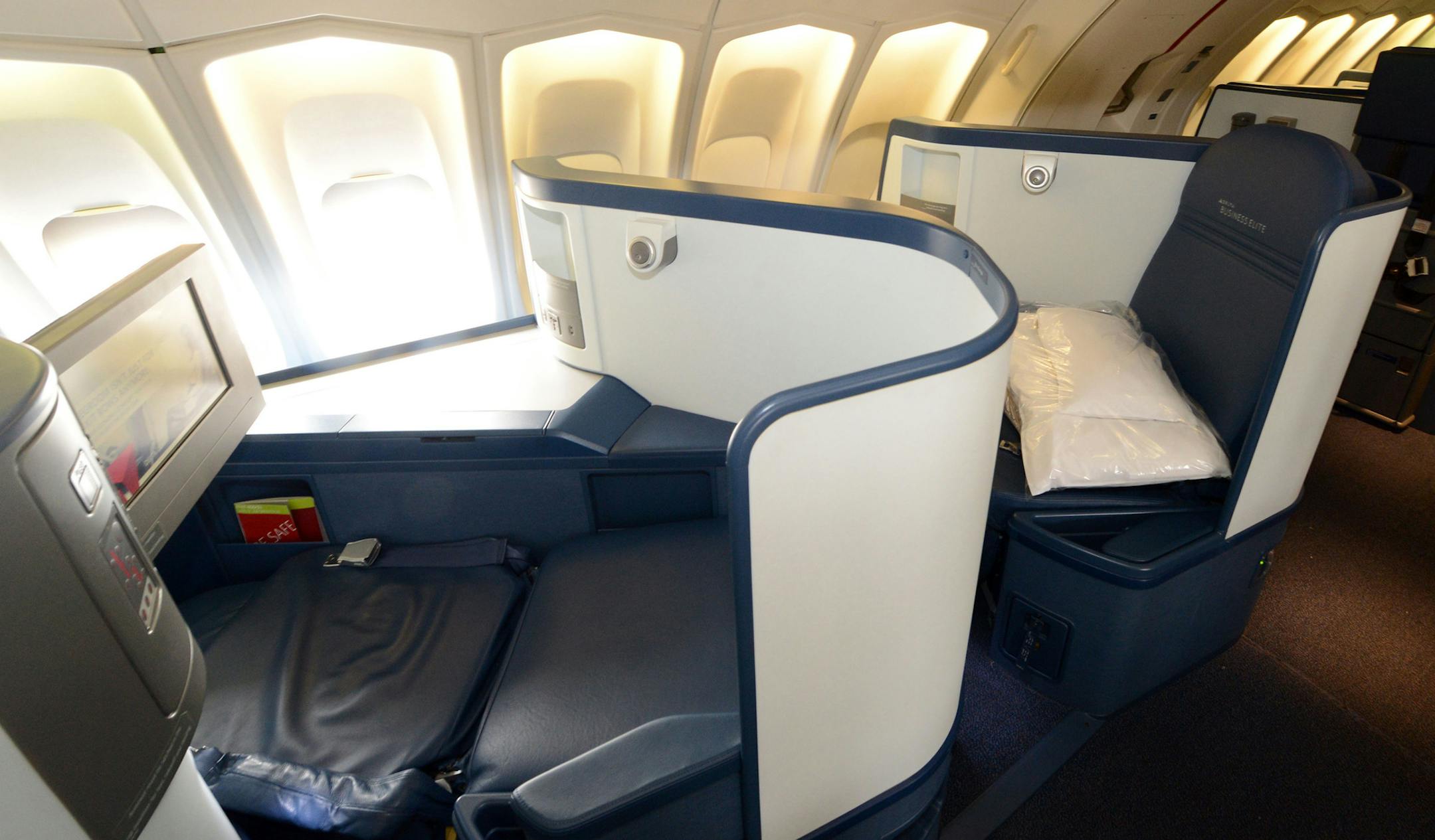 Delta Air Lines has targeted a string of improvements at passengers in its BusinessElite class, including more full-flat seats, such as those on this 747.