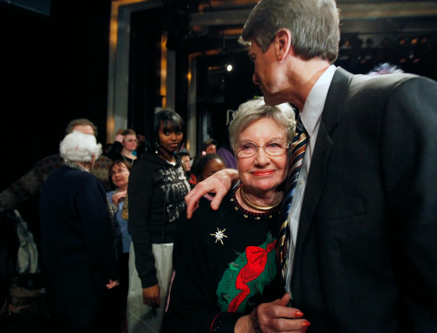 Then-Minneapolis Mayor R.T. Rybak with his mother, Lorraine Mesken, at the Varsity Theater in 2009.