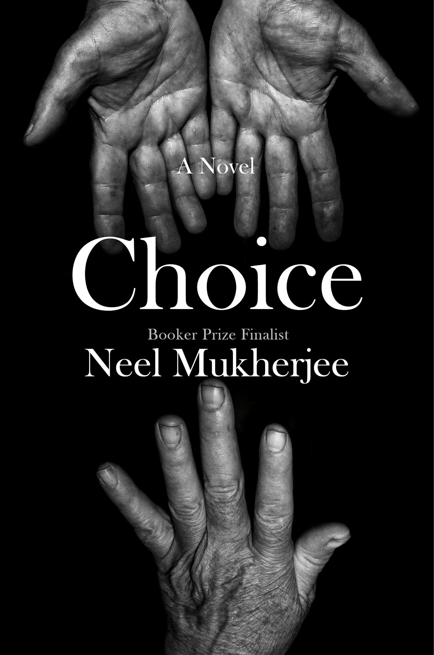 black and white photo of three hands on the cover of novel "Choice"