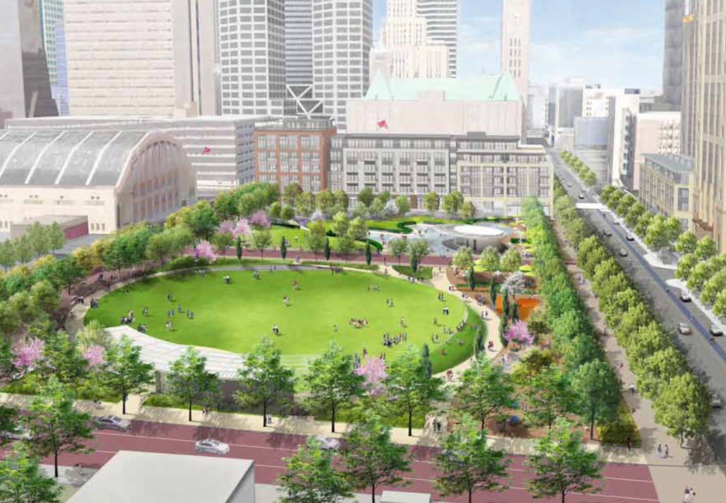 "Clearly, raising the remaining money will be a heavy lift," said Jacob Frey, a Minneapolis City Council member and proponent, about the Downtown East Common park, shown in a rendering.