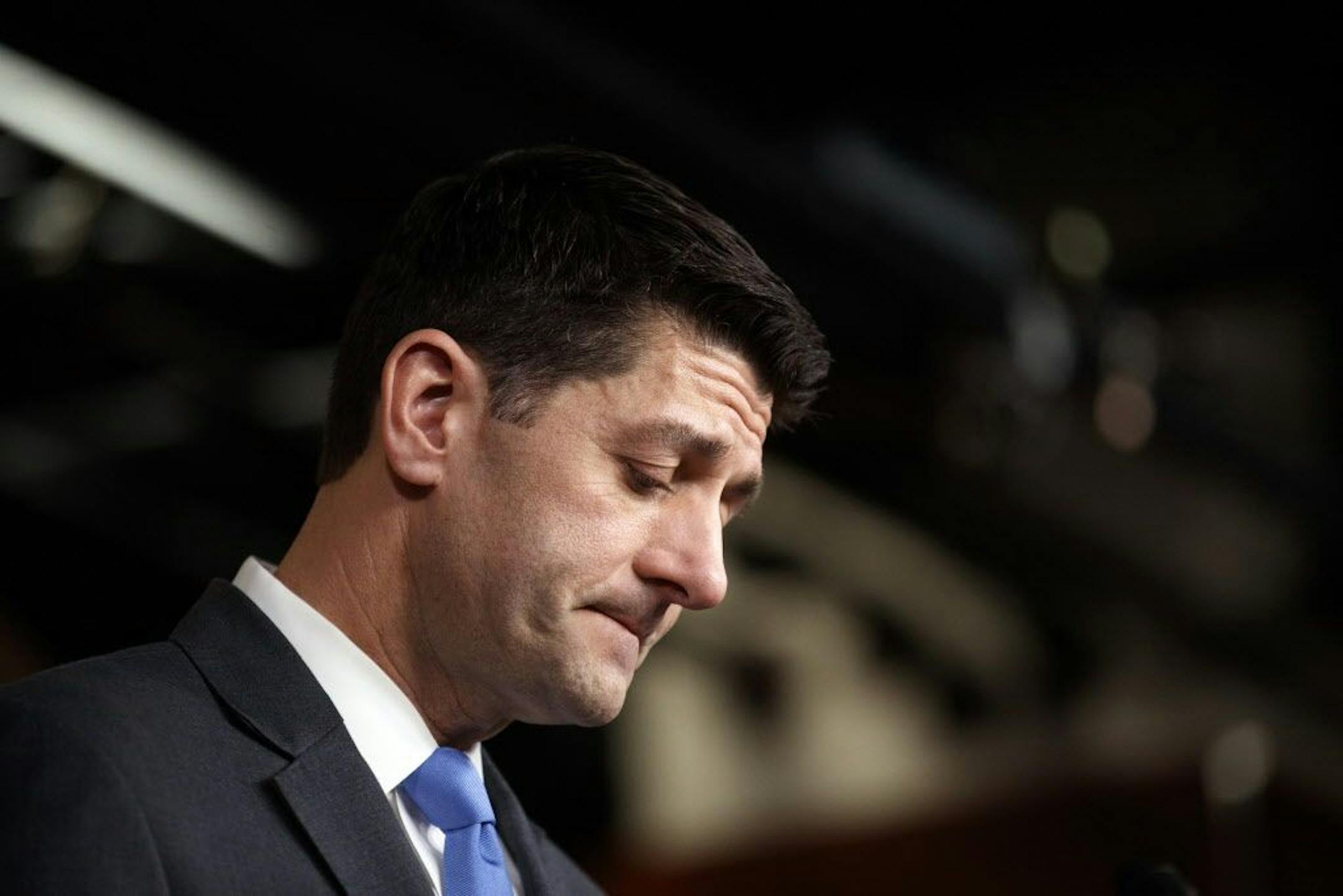 House Speaker Paul Ryan (R-Wis.) pauses while speaking at a news conference on Capitol Hill on Wednesday, April 11, 2018. Ryan announced that he will not seek re-election in November, ending a brief stint atop the House and signaling the peril that the Republican majority faces in the midterm elections.