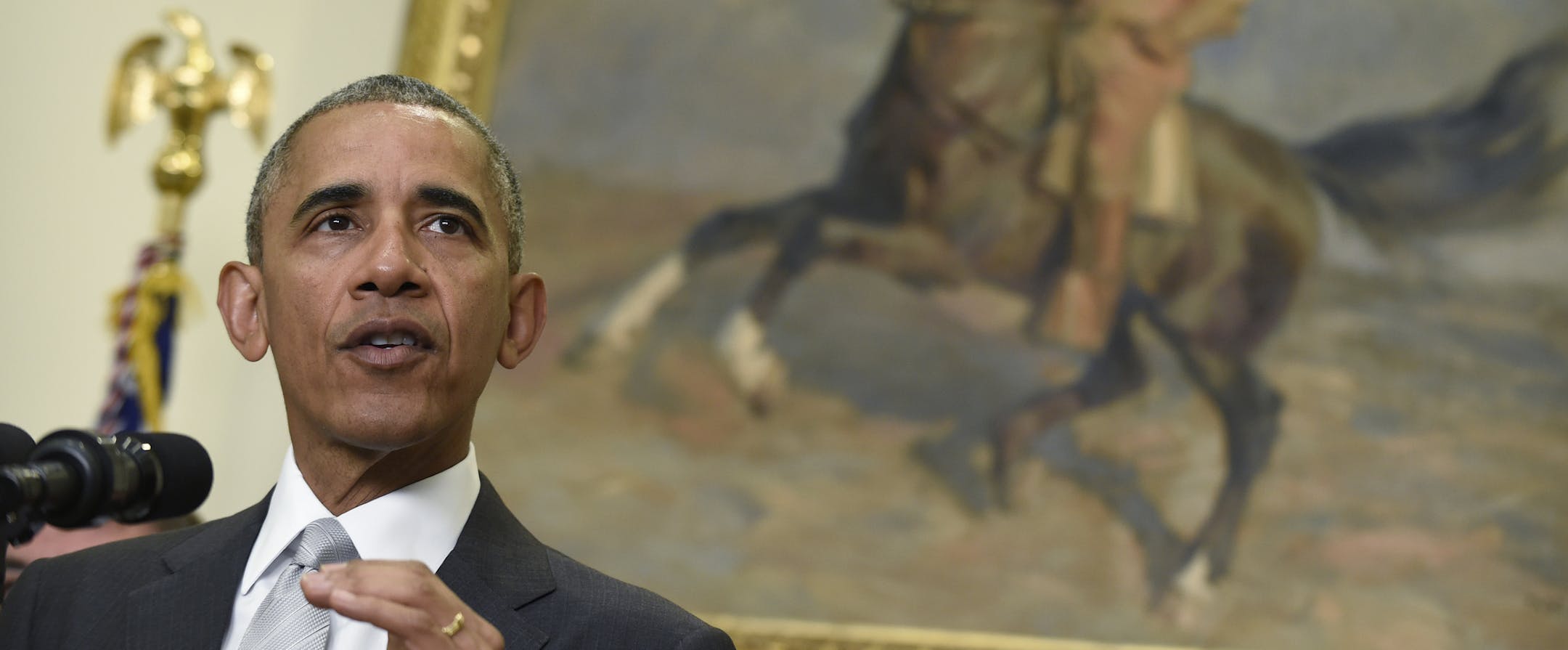 President Barack Obama makes a statement on Afghanistan from the Roosevelt Room of the White House in Washington, Wednesday, July 6, 2016. The president said the U.S. will leave 8,400 troops in Afghanistan when he completes his term, down slightly from the current number but well up from the 5,500 he announced previously, arguing America's interests depend on helping Afghanistan's struggling government fight continuing threats from the Taliban and others. (AP Photo/Susan Walsh)