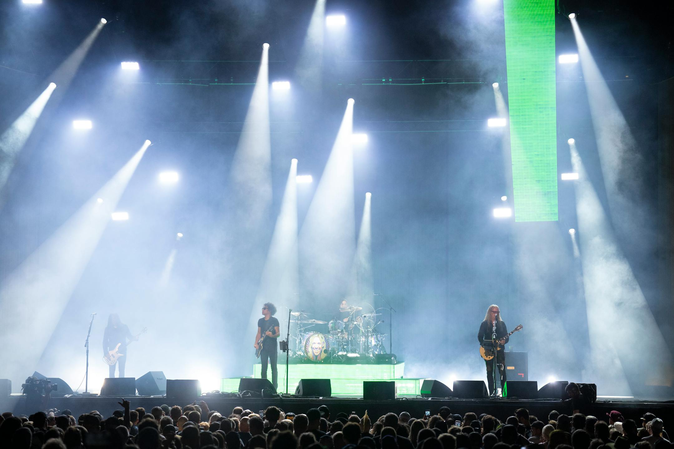 Alice in Chains got the Grandstand shows underway on the first day of the Minnesota State Fair Thursday, August, 25, 2022 in Falcon Heights. Their members are, from left, bassist&nbsp;Mike Inez, lead singer William DuVall, drummer Sean Kinney, and co-lead vocalist and singer and guitarist Jerry Cantrell.