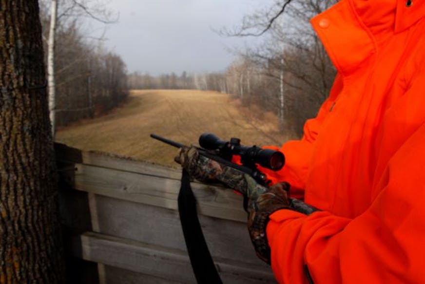 The utitlity of a hunting shack depends on the quality of deer habitat that surrounds it, and the placement of stands. Here a high stand overlooks a crossing between one stand of woods and another.