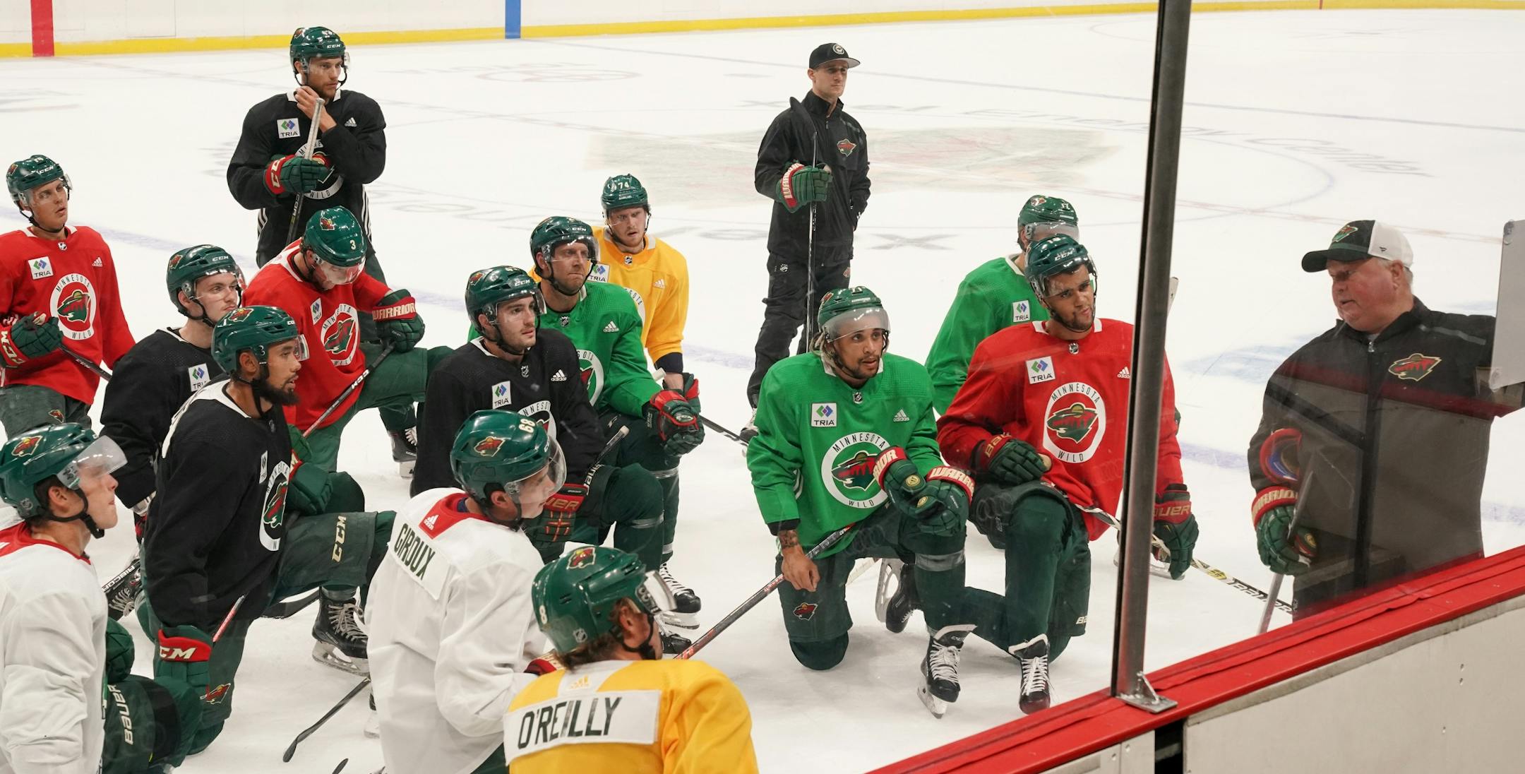 Minnesota Wild head coach Bruce Boudreau gave direction to his players between drills.
