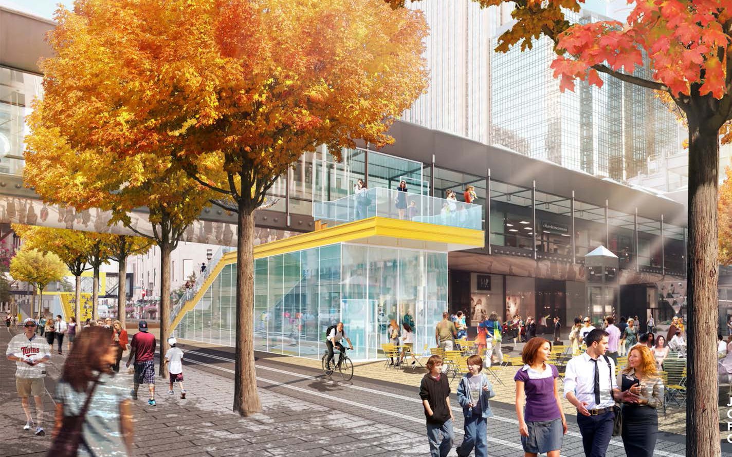 The latest concept illustrations depict a redesigned Nicollet Mall that would be a pedestrian-friendly corridor for living, working, shopping and recreation.