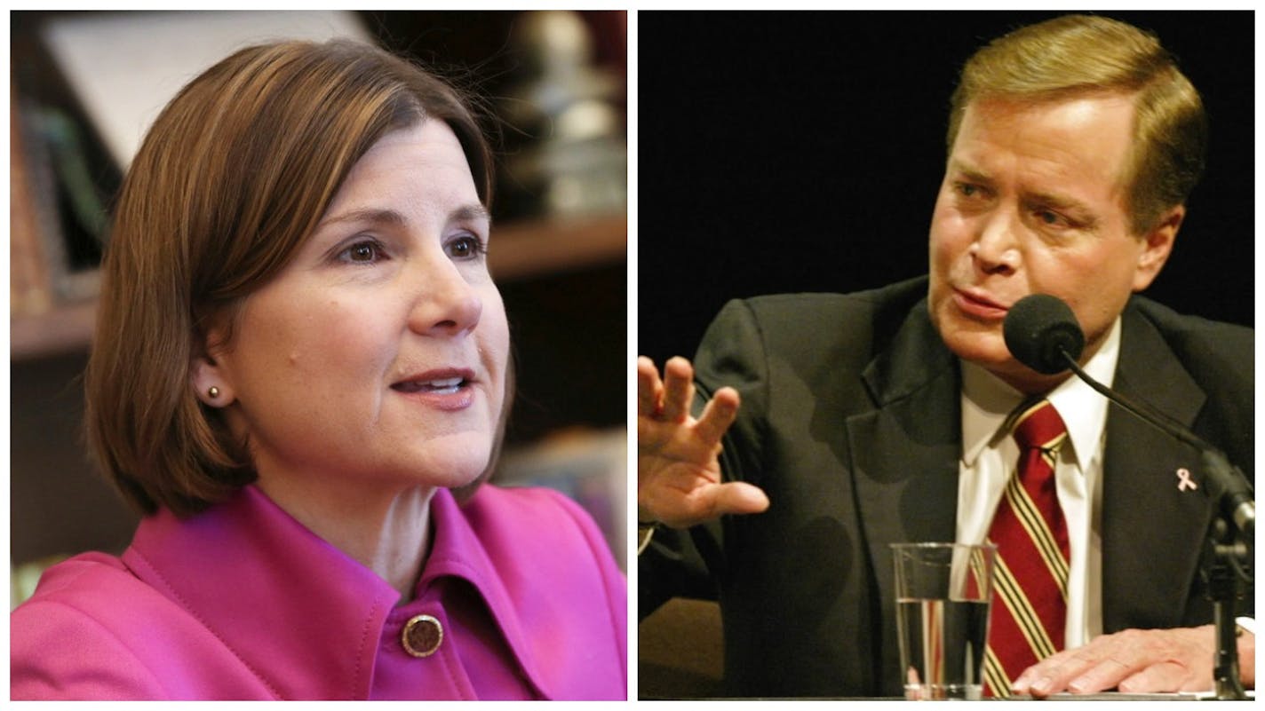 Former Minnesota Attorney Generals Lori Swanson and Mike Hatch.