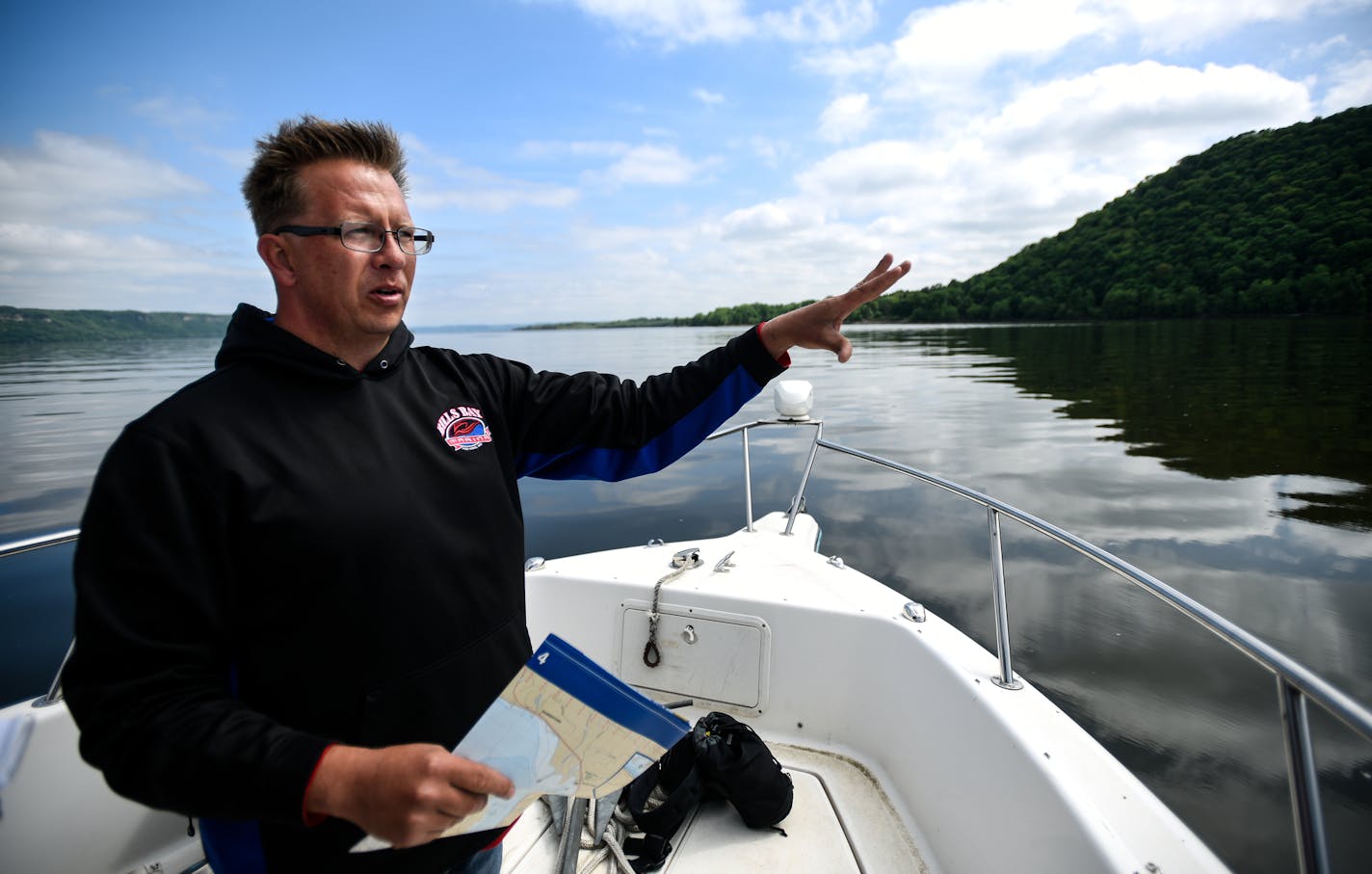 Zach Paider, with Bill's Bay Marina in Red Wing, discussed the challenges facing Lake Pepin as sediment increases in that area of the Mississippi River, making it shallower and getting more people stuck.