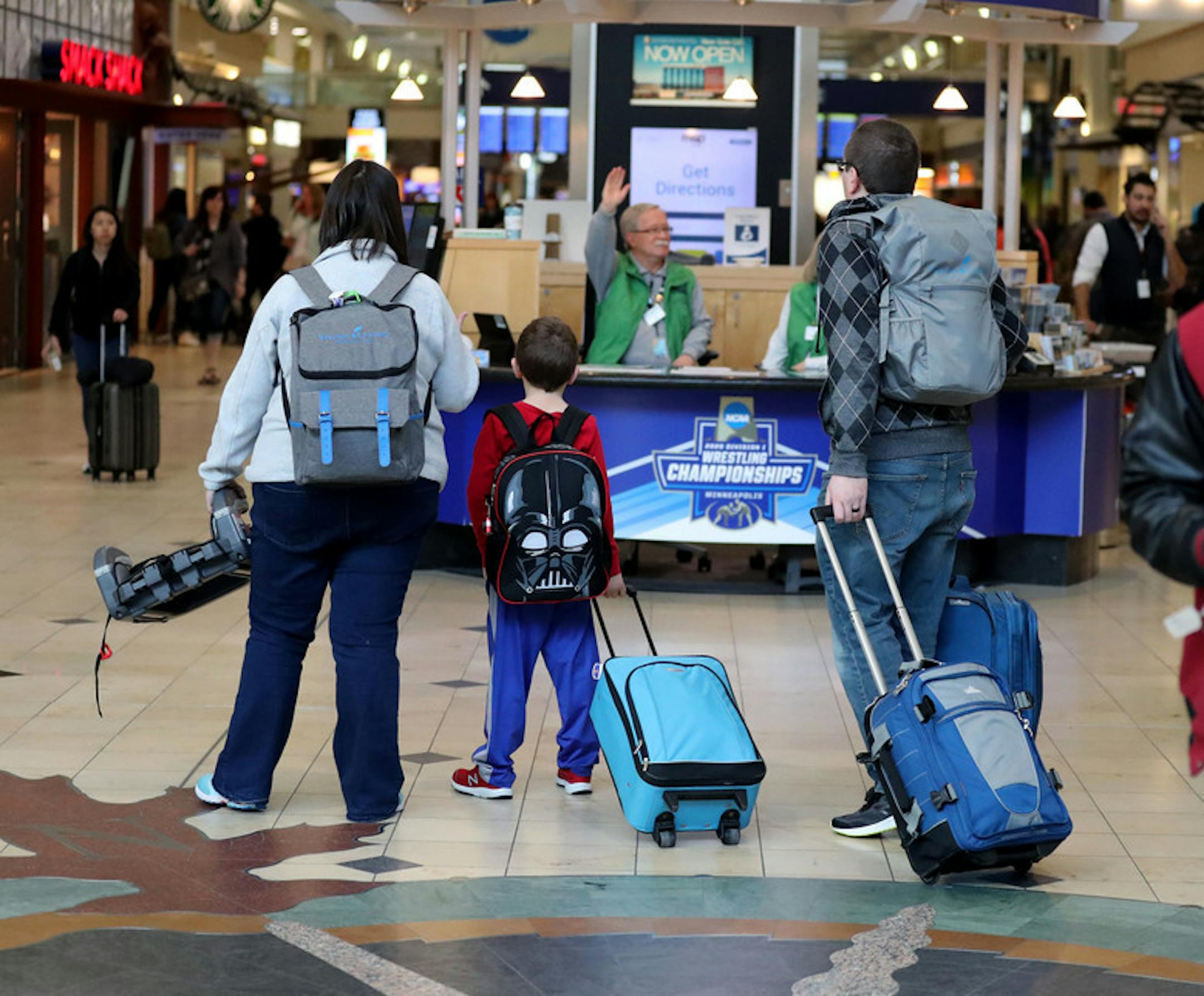 Travelers in terminal 1at MSP Airport Wednesday, March 4, 2020, in Minneapolis, MN. It was revealed during the press conference debuting the new REAL ID Office that two people arriving at the Minneapolis-St. Paul Airport on Tuesday have been instructed to self-quarantine themselves for 14 days due to their “close contact” with someone in Europe who has been infected with the novel coronavirus that is spreading across the globe.] DAVID JOLES • david.joles@startribune.com Minn