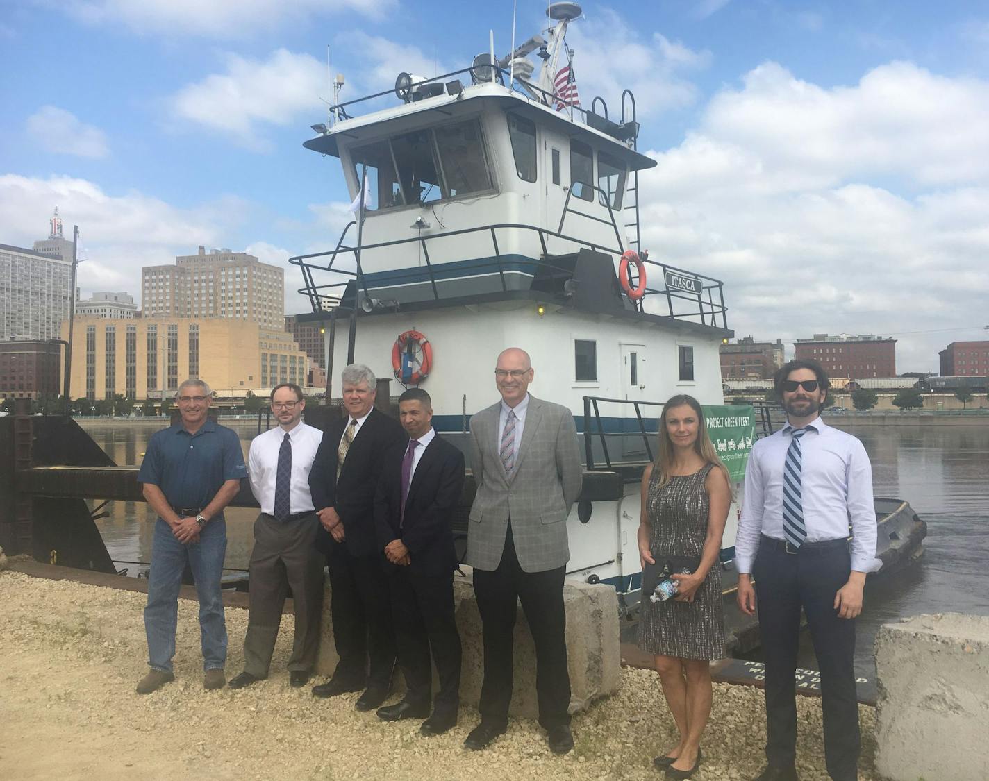 A group of business, nonprofit and government officials involved in the greening of the tugboat Itasca last week. Photo: Project Greenfleet.