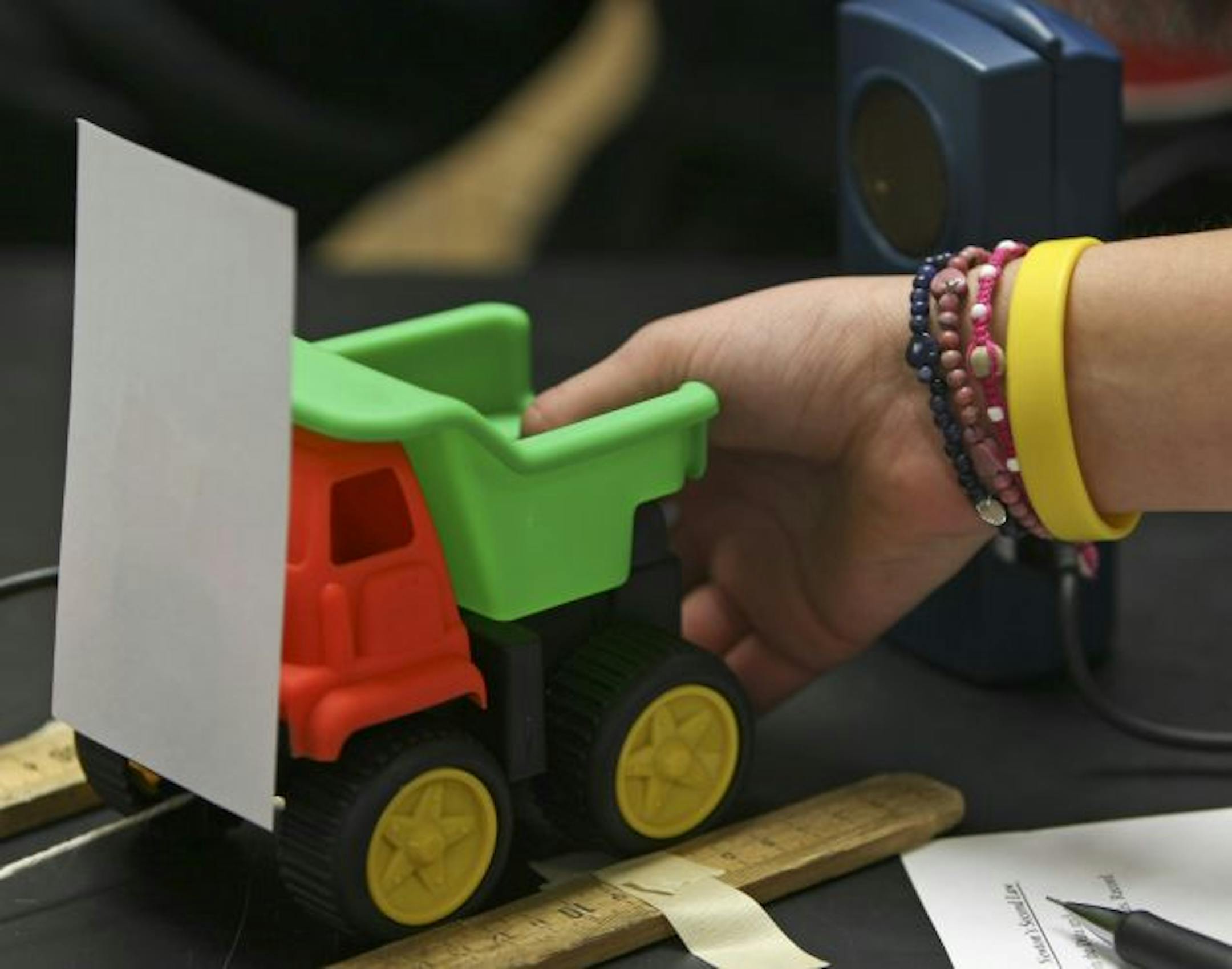 How fast will the toy truck go? Students used motion detector sensors to measure the toy's acceleration at Oak-Land Junior High School.