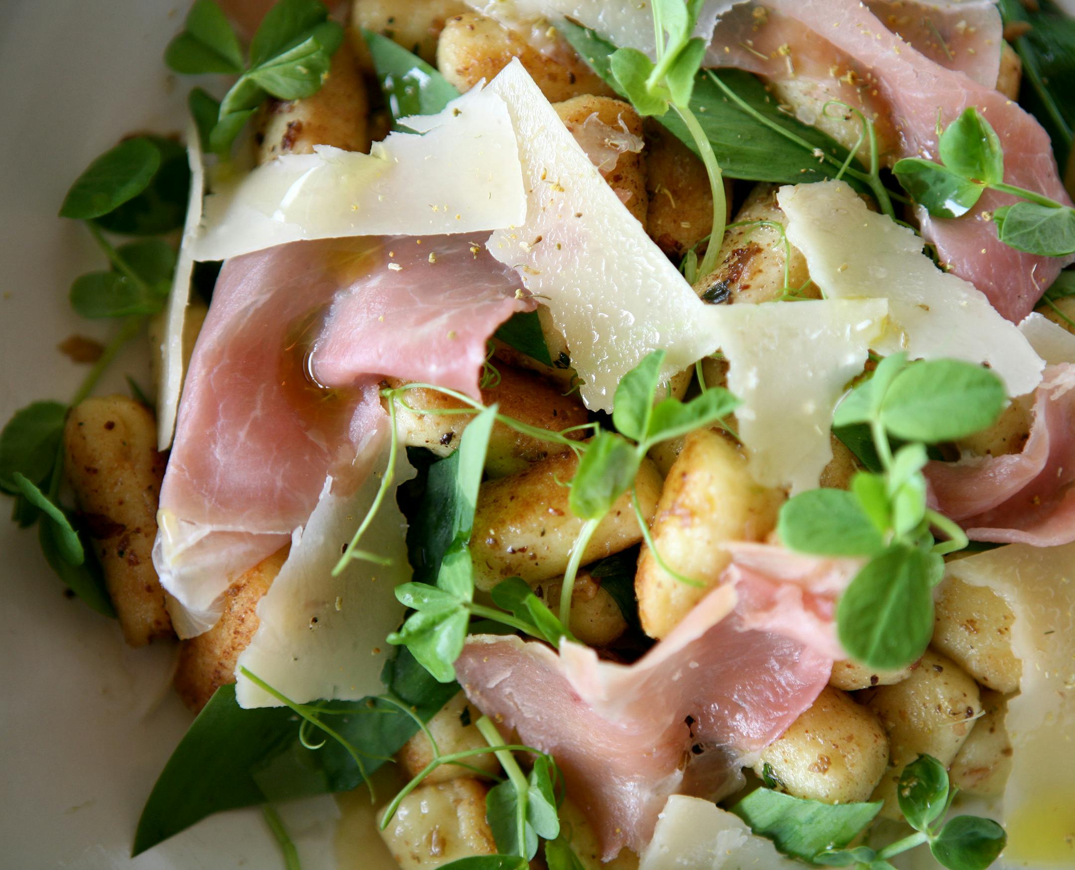 Parisienne gnocchi with morel butter and country ham at Corner Table in Minneapolis June 7, 2013. (Courtney Perry/Special to the Star Tribune)