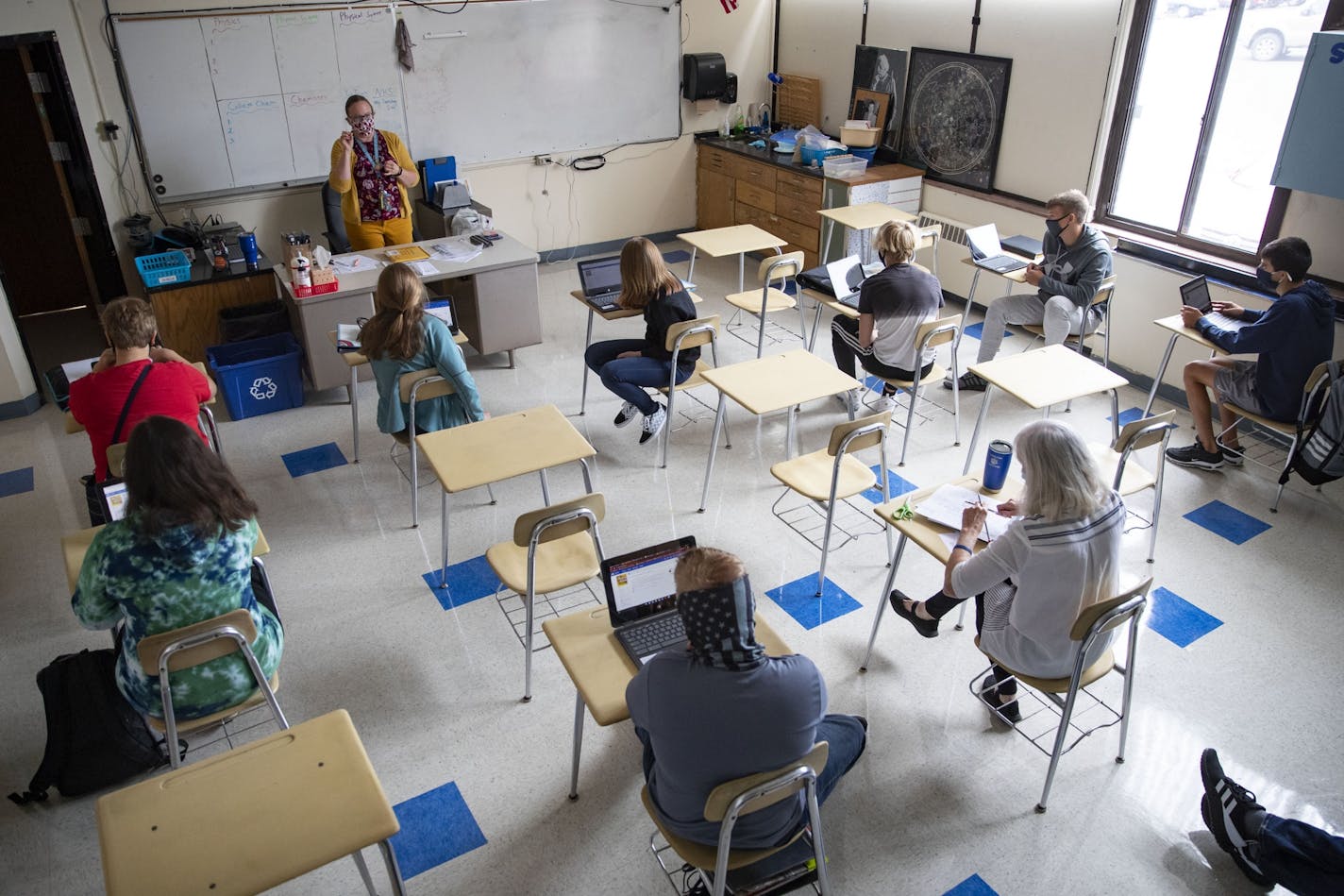 Tracy Bockbrader guided her class on how they would be using their Google Chromebooks to partake in distance learning as part of Carlton High Schools' hybrid model of learning this year.