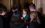 Sen. Amy Klobuchar (D-Minn.) speaks with reporters at the Capitol in Washington as the Senate impeachment trial of President Donald Trump prepares to 