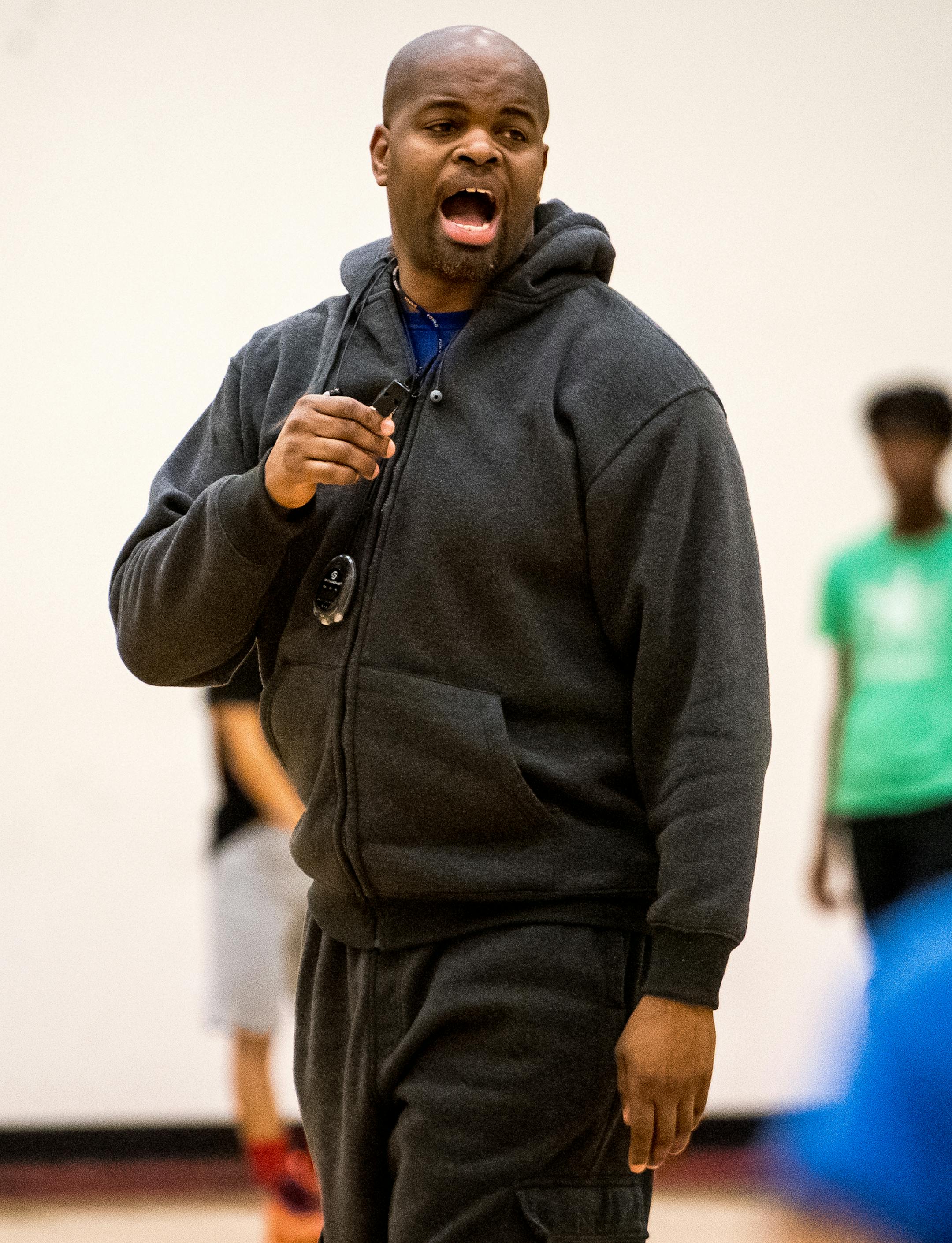Prairie Seeds Academy head coach Quincy Caldwell called out directions to the team during Thursday afternoon's practice. ] (AARON LAVINSKY/STAR TRIBUNE) aaron.lavinsky@startribune.com Zone feature on Prairie Seeds Academy photographed Thursday, Dec. 8, 2016 in Brooklyn Park, Minn.