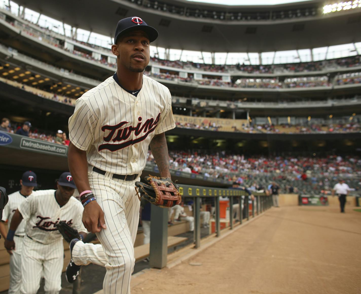 Twins' center fielder ByronBuxton took the field for his Target Field debut Wednesday evening. JEFF WHEELER &#xef; jeff.wheeler@startribune.com The Twins faced the St. Louis Cardinals Wednesday night, June 17, 2015 at Target Field in Minneapolis.