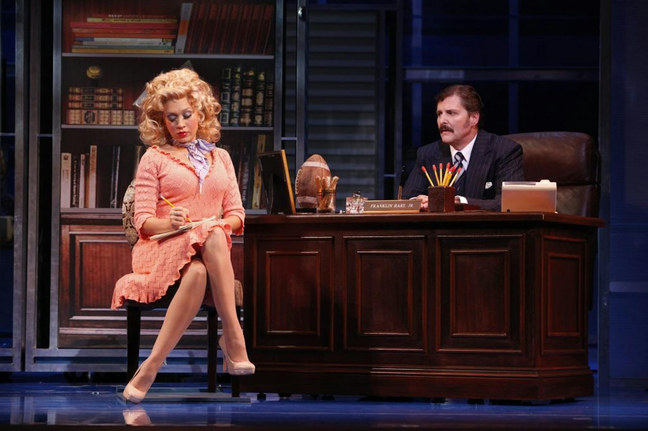 Diana DeGarmo as Doralee Rhodes and Joseph Mahowald as Franklin Hart Jr. in "9 to 5: The Musical."