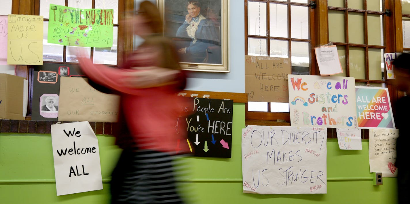 Barton Open School has seen a surge in diversity over the past few years. Here, a student and teacher pass by posters celebrating inclusion and diversity line the main hallway at Barton Tuesday, April 11, 2017, in Minneapolis, MN.] DAVID JOLES &#x2022; david.joles@startribune.com Magnet schools -- a longtime integration tool in Minneapolis Public Schools -- are getting a funding boost. The school board just approved (pending approval at Tuesday board meeting) nearly $3 million in state integrati