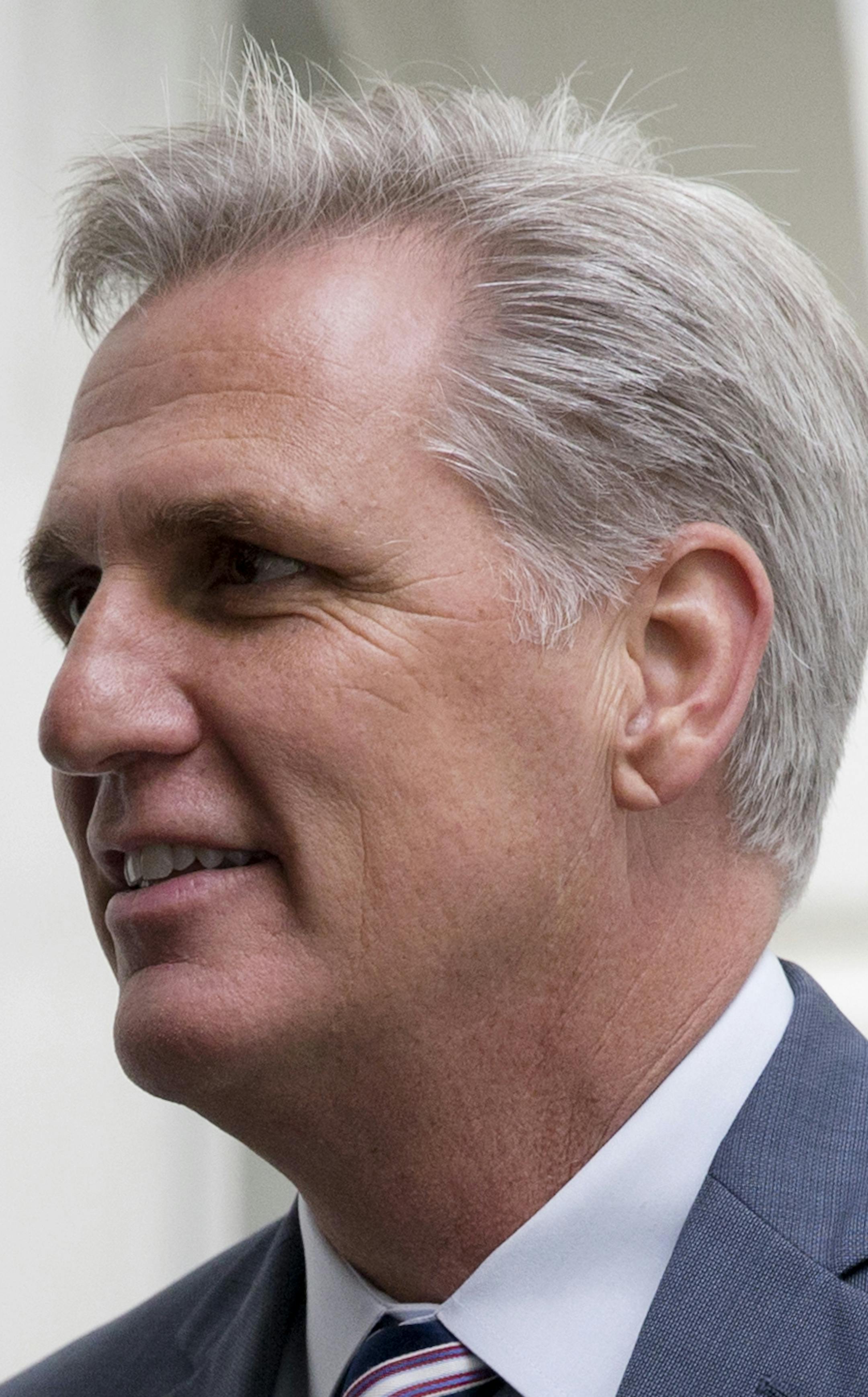 House Majority Leader Kevin McCarthy, of Calif. arrives for a House Republican Conference on Capitol Hill in Washington, Tuesday, Sept. 29, 2015. McCarthy is assuring Republicans he can bring them together, even as emboldened conservatives maneuver to yank their party to the right in the wake of the leader of the U.S. House of Representatives Speaker John Boehner's sudden resignation. (AP Photo/Carolyn Kaster)