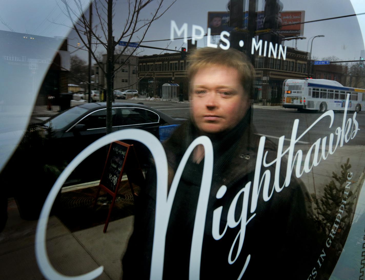 Chef Landon Schoenefeld outside his Nighthawks restaurant at 38th and Nicollet.] BRIAN PETERSON &#x201a;&#xc4;&#xa2; brian.peterson@startribune.com Minneapolis, MN 12/07/14