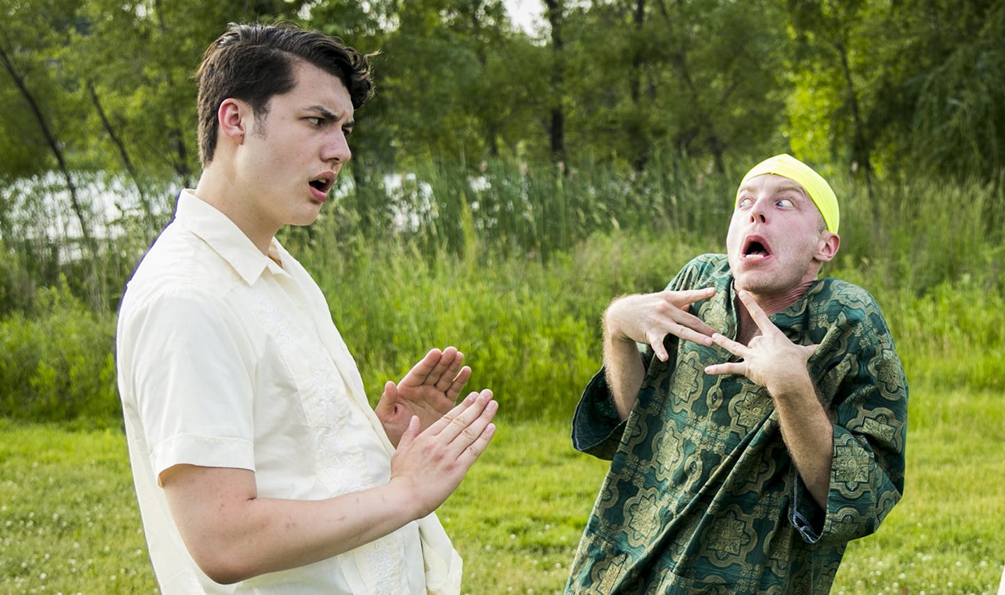 Louis Bedor III
Jake Sung-Guk Sullivan and Timothy Daly as the two sets of twins in the Classical Actors Ensemble's production of Shakespeare's "The Comdey of Errors," playing in Twin Cities parks.