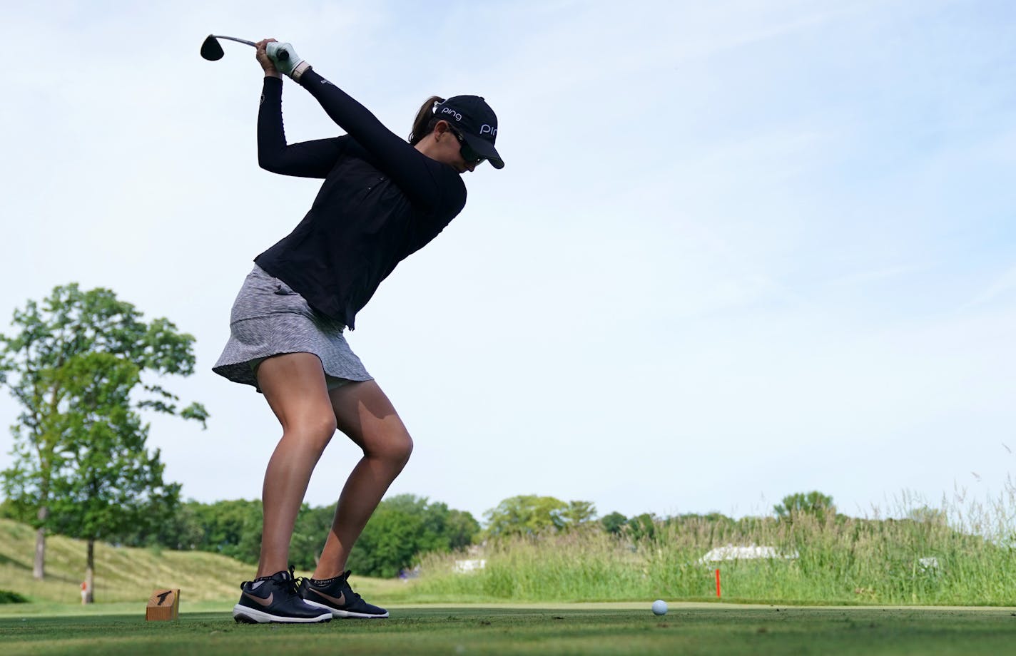 Rookie golfer Elizabeth Szokol teed off on the 16th hole during a practice round Wednesday. ] ANTHONY SOUFFLE &#x2022; anthony.souffle@startribune.com Rookie golfer Elizabeth Szokol played a practice round with her caddie Jeff Steffler Wednesday, June 19, 2019 at Hazeltine National Golf Club in Chaska, Minn.