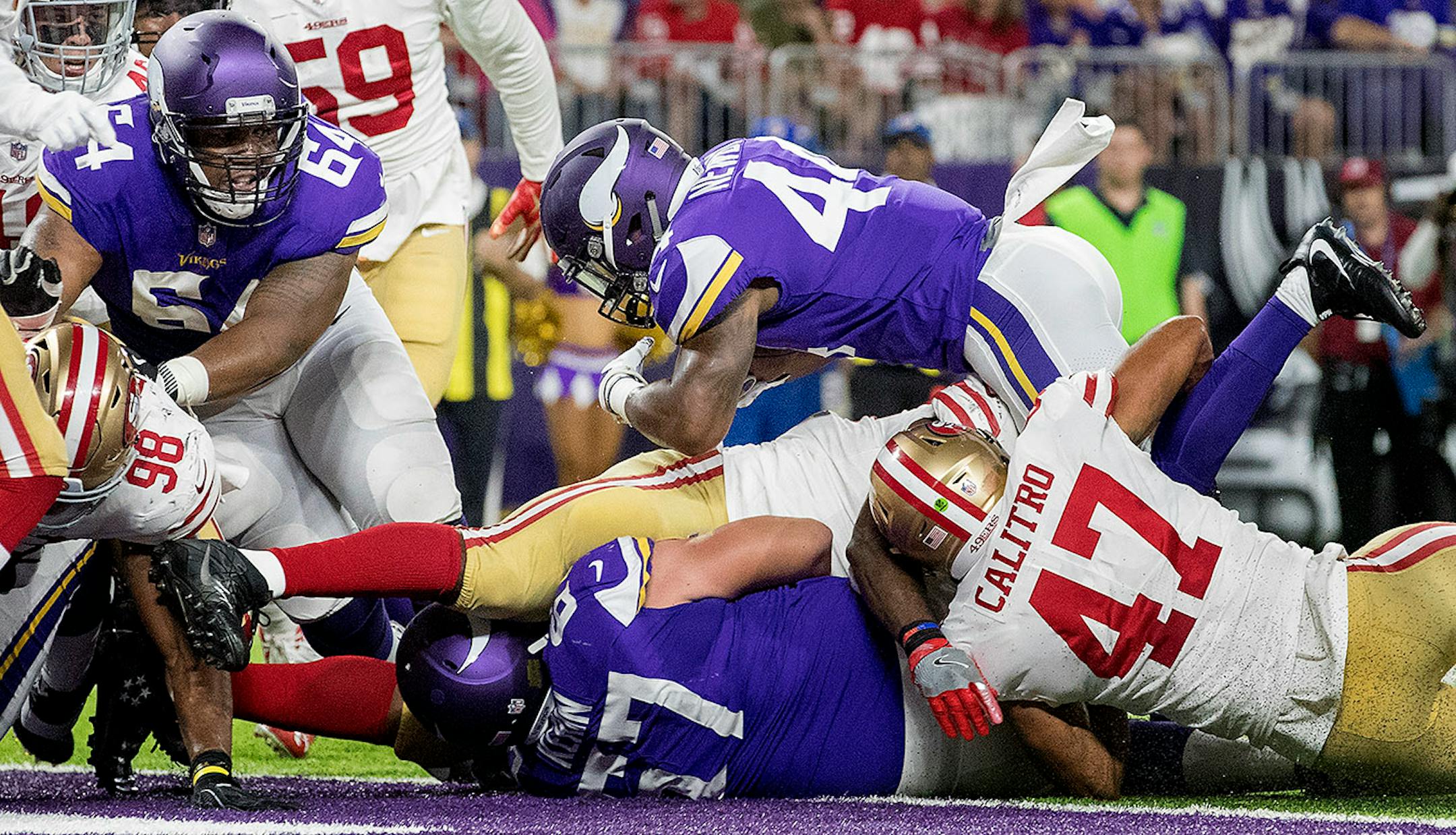 Vikings running back Terrell Newby scored a touchdown in the fourth quarter.
