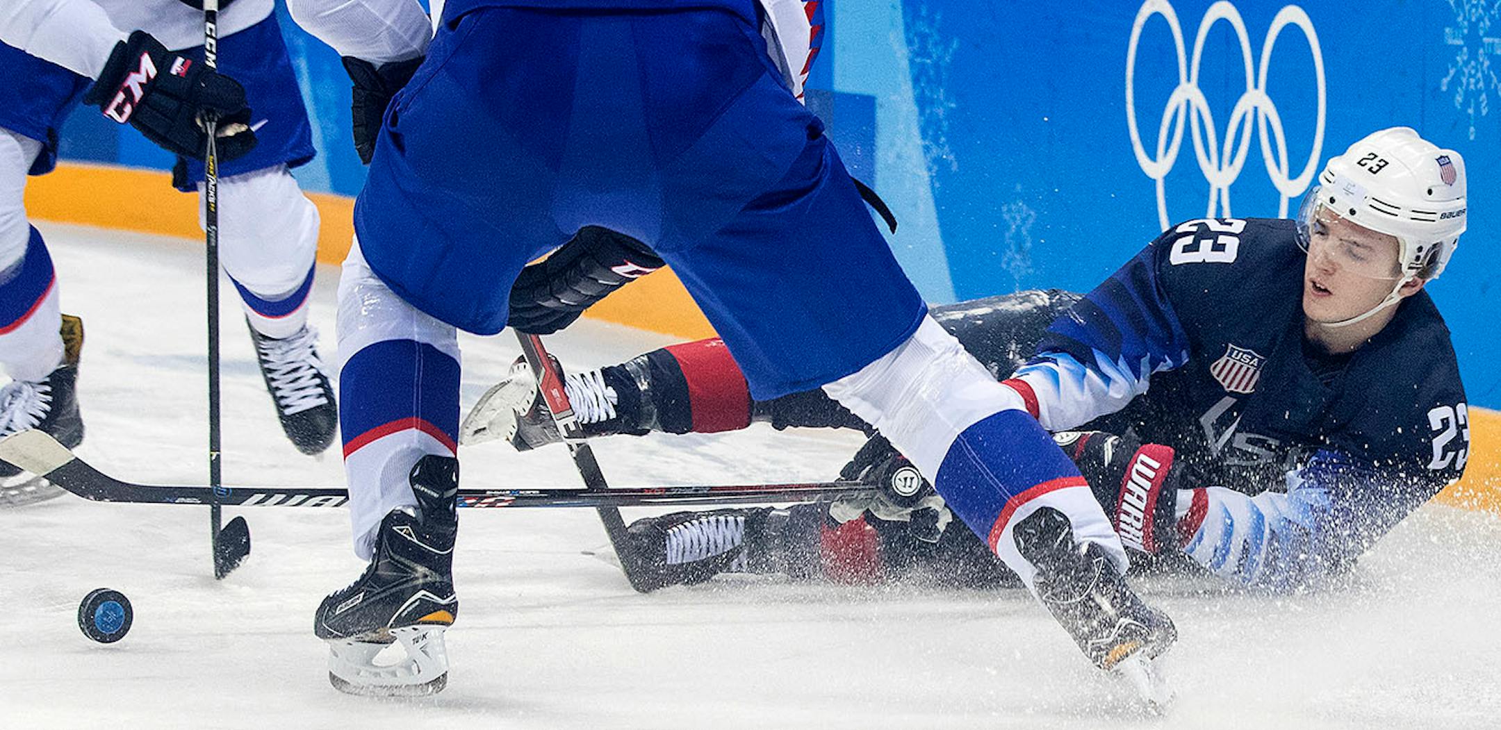 Troy Terry (23) fought for the puck in the first period.