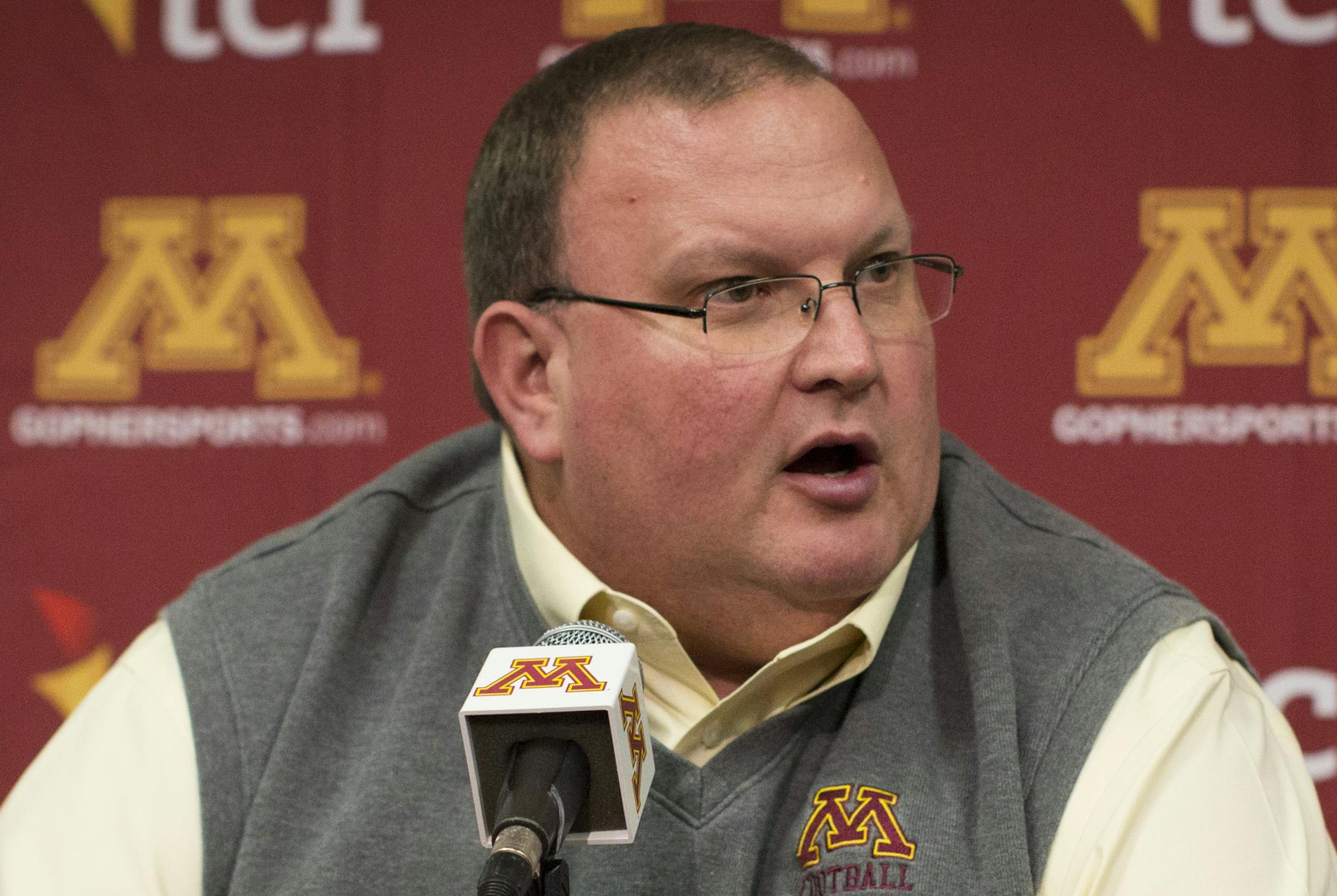 Gophers football head coach Tracy Claeys during a press conference on Monday, February 29, 2016, at the University of Minnesota in Minneapolis, Minn. ] RENEE JONES SCHNEIDER ï reneejones@startribune.com