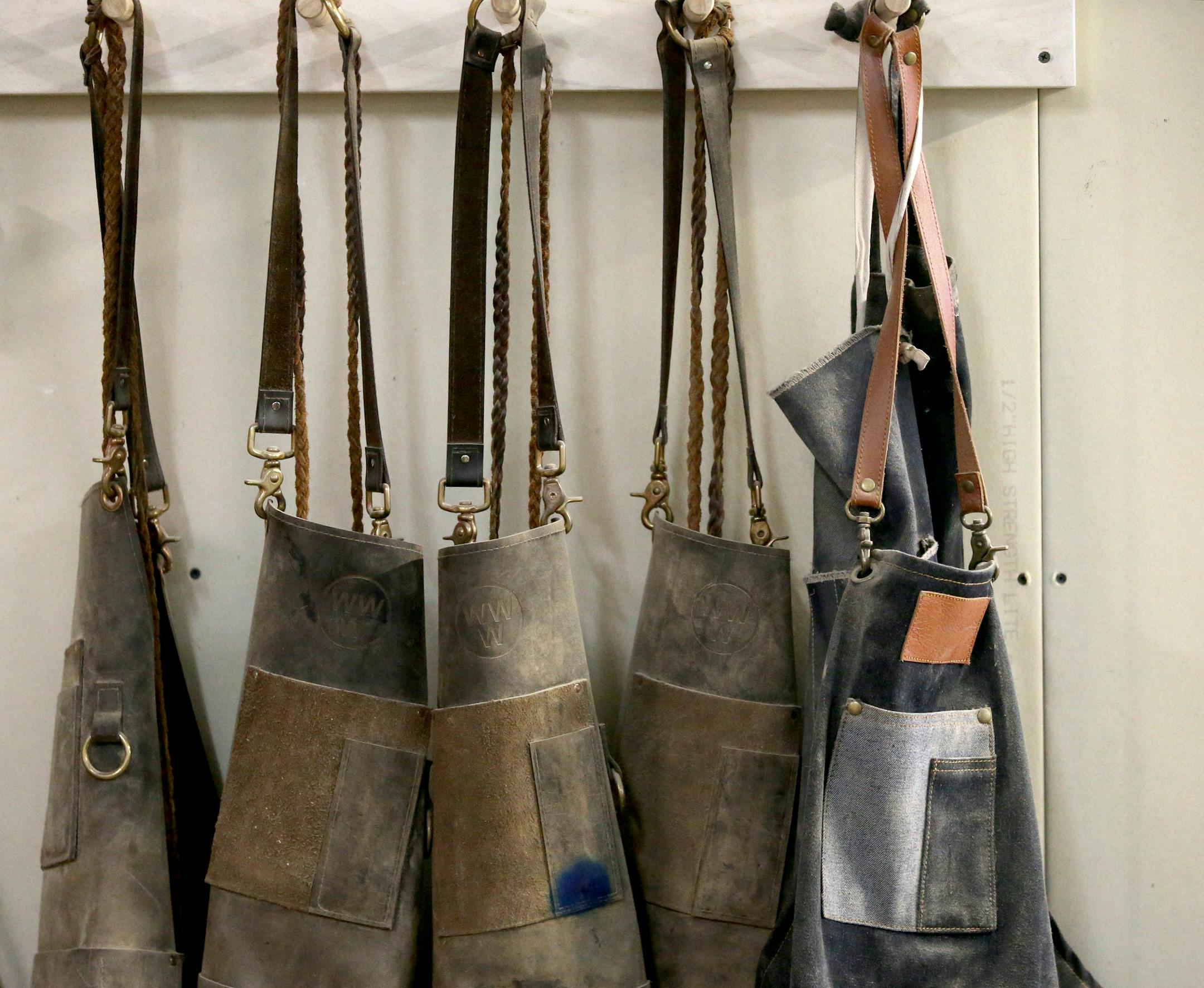 Woodworking aprons at Willie Willette Works in Minneapolis.