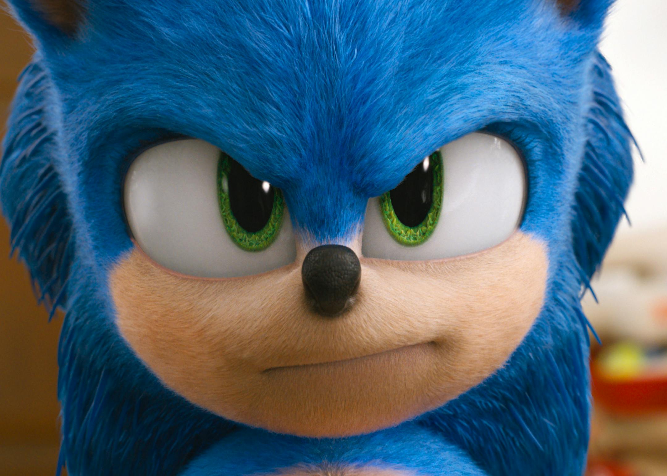 This image released by Paramount Pictures shows Sonic, voiced by Ben Schwartz, in a scene from "Sonic the Hedgehog ." (Paramount Pictures/Sega of America via AP)