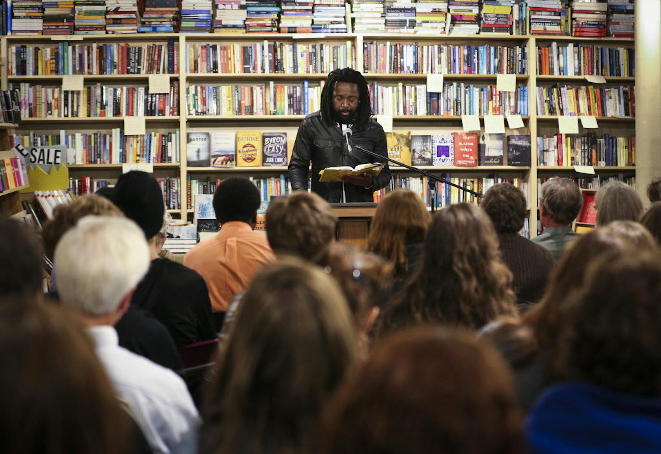 Those were the days, back when book launches were packed! Here, St. Paul writer Marlon James reads from "A Brief History of Seven Killings" at Common Good Books (now Next Chapter Booksellers).